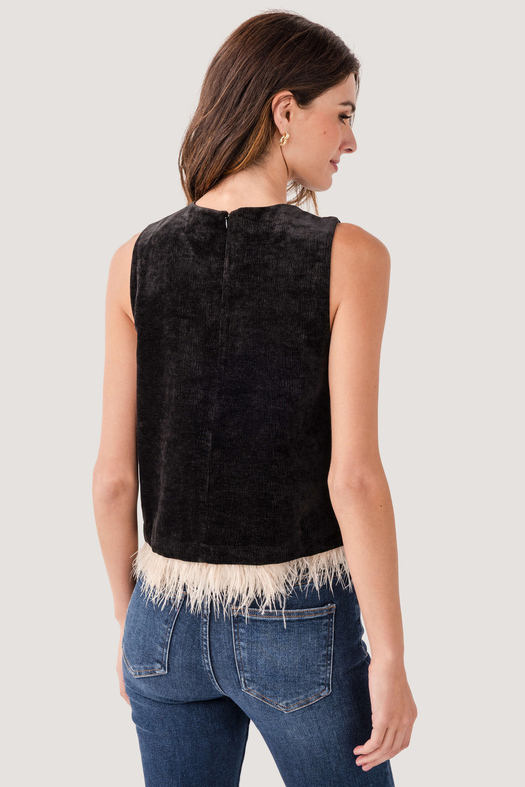 THML Embroidered Feather Trim Top