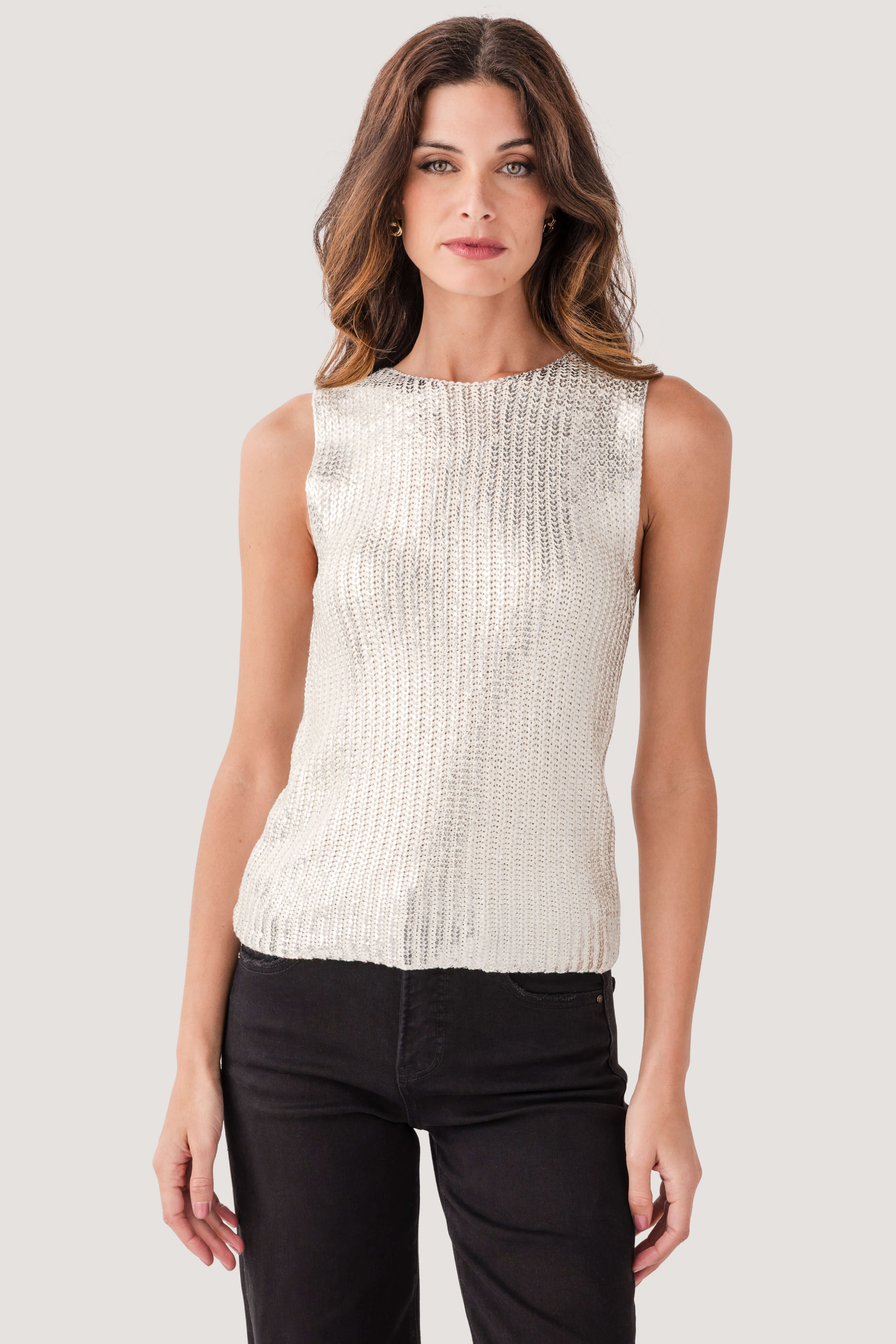 Elan Lurex Knit Sleeveless Top