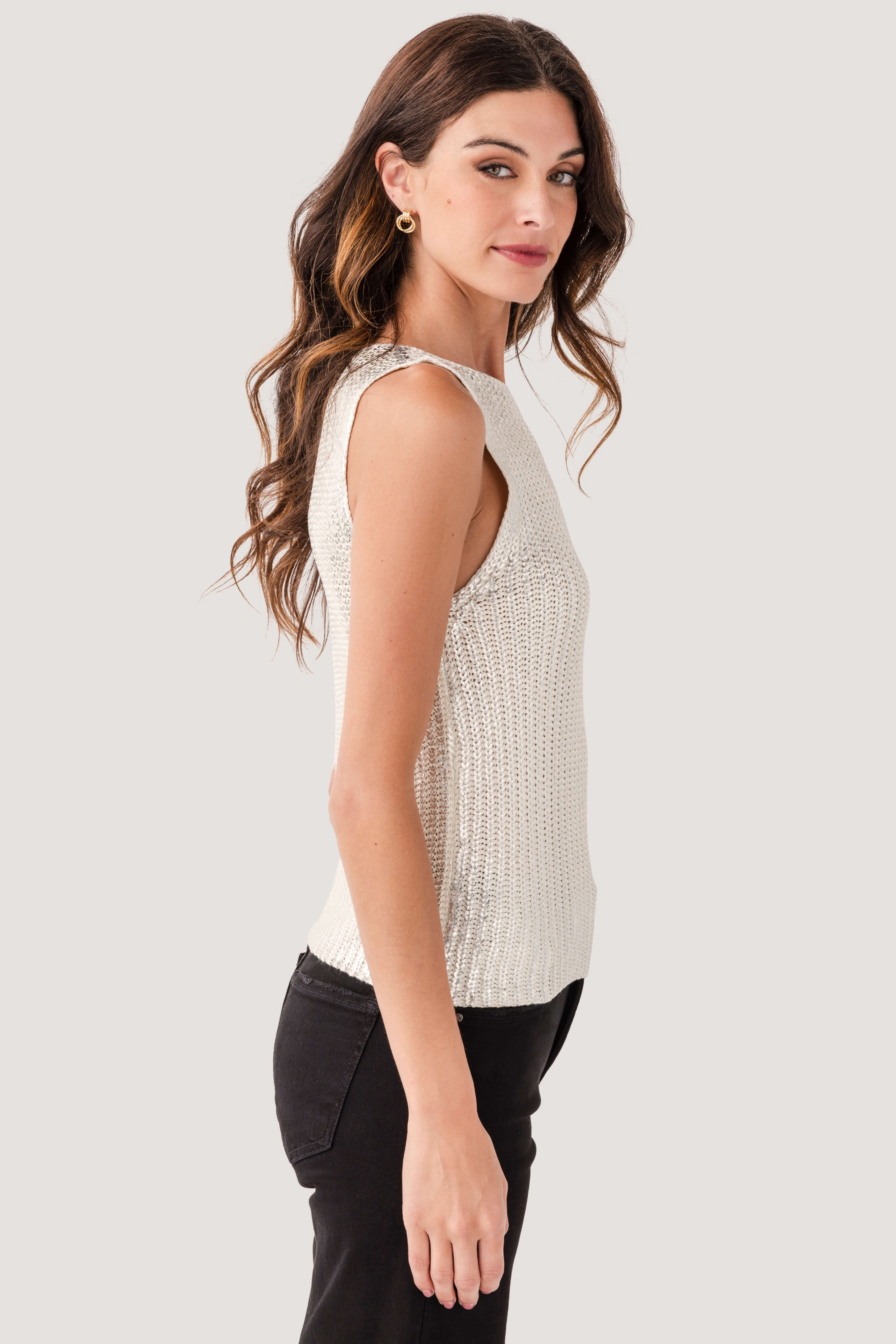 Elan Lurex Knit Sleeveless Top