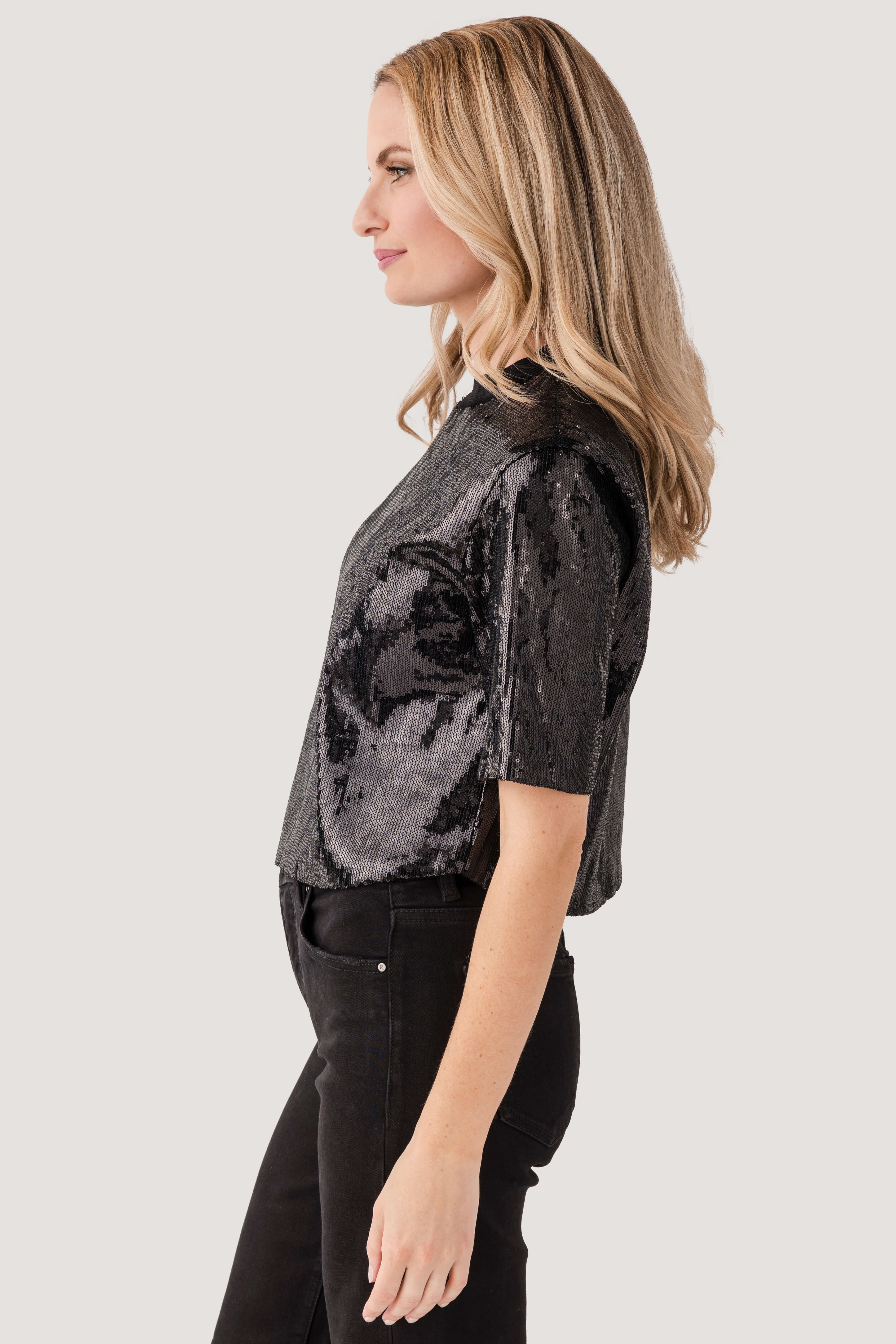 Elan Sequin Short Sleeve Top