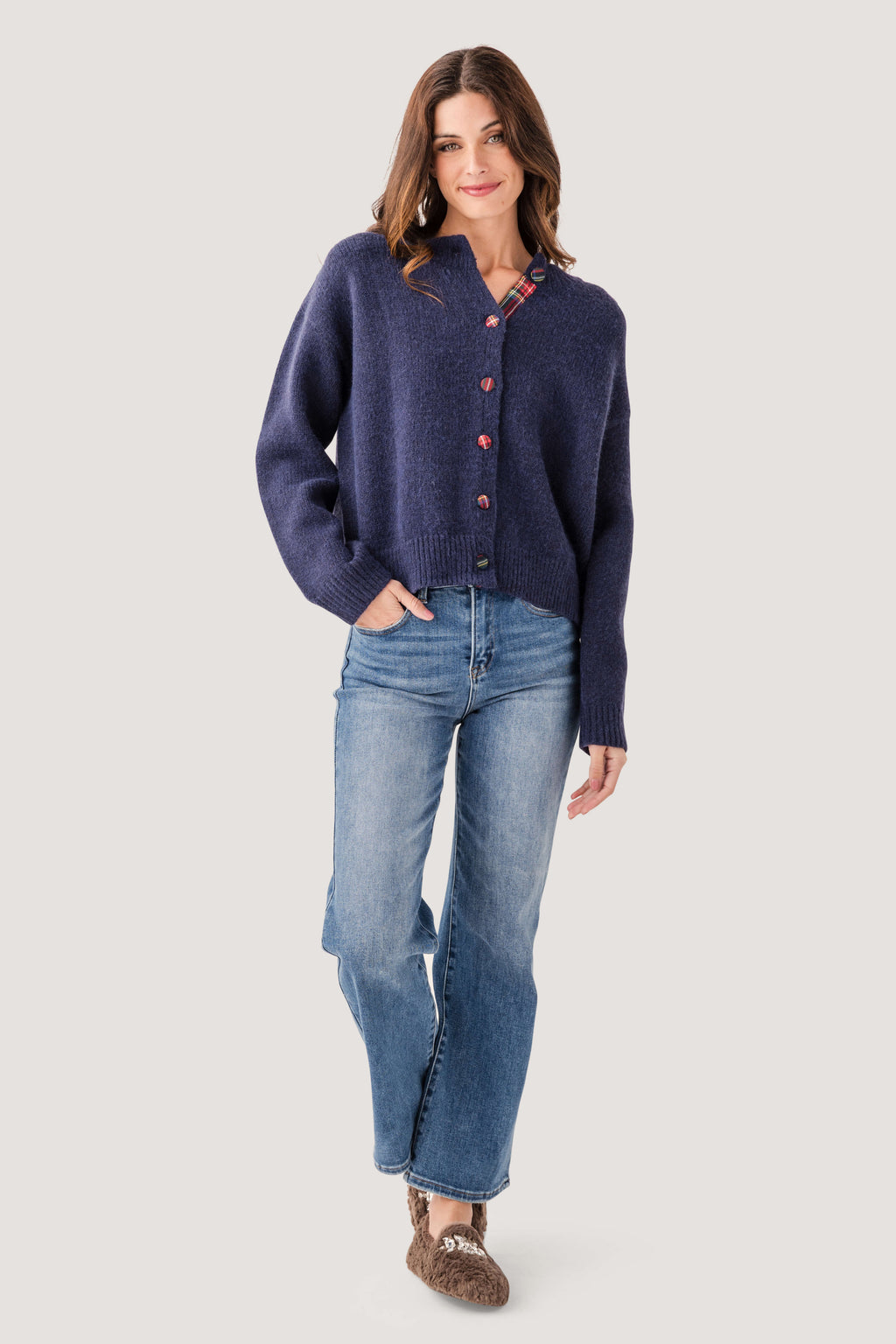 Wishlist Tartan Button Cardigan