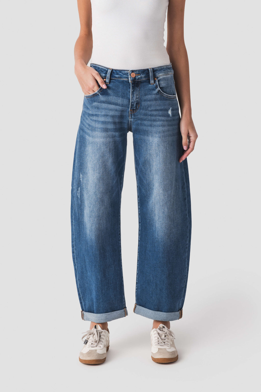 Risen Juliet Mid Rise Barrel-Double roll up Jeans