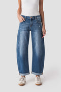 Risen Juliet Mid Rise Barrel-Double roll up Jeans