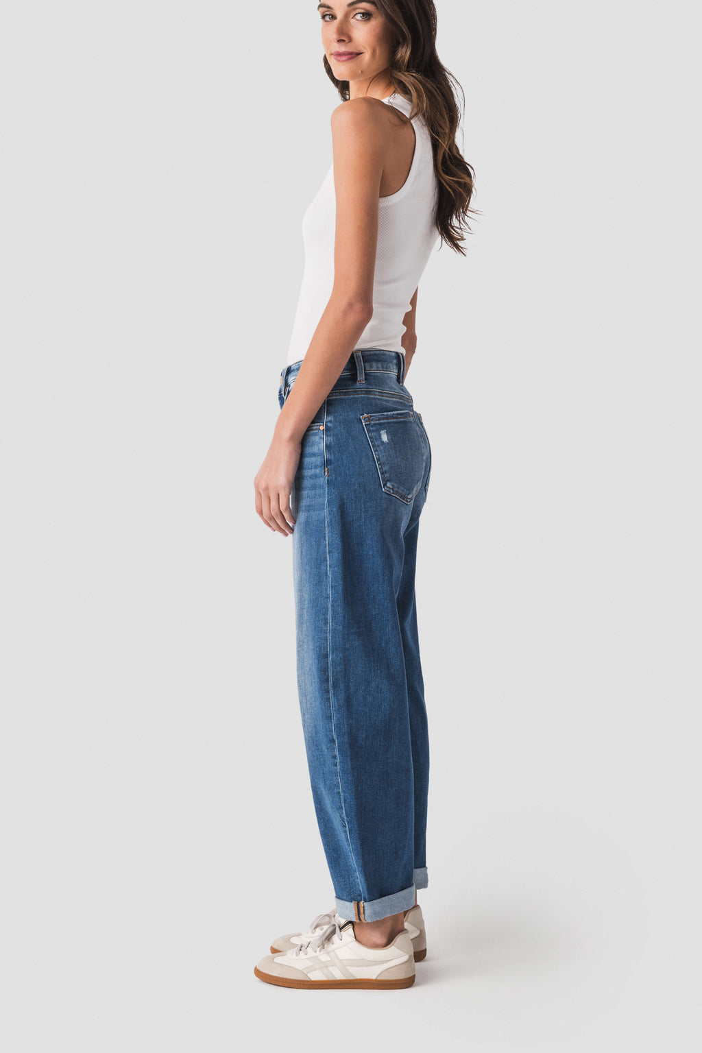 Risen Juliet Mid Rise Barrel-Double roll up Jeans