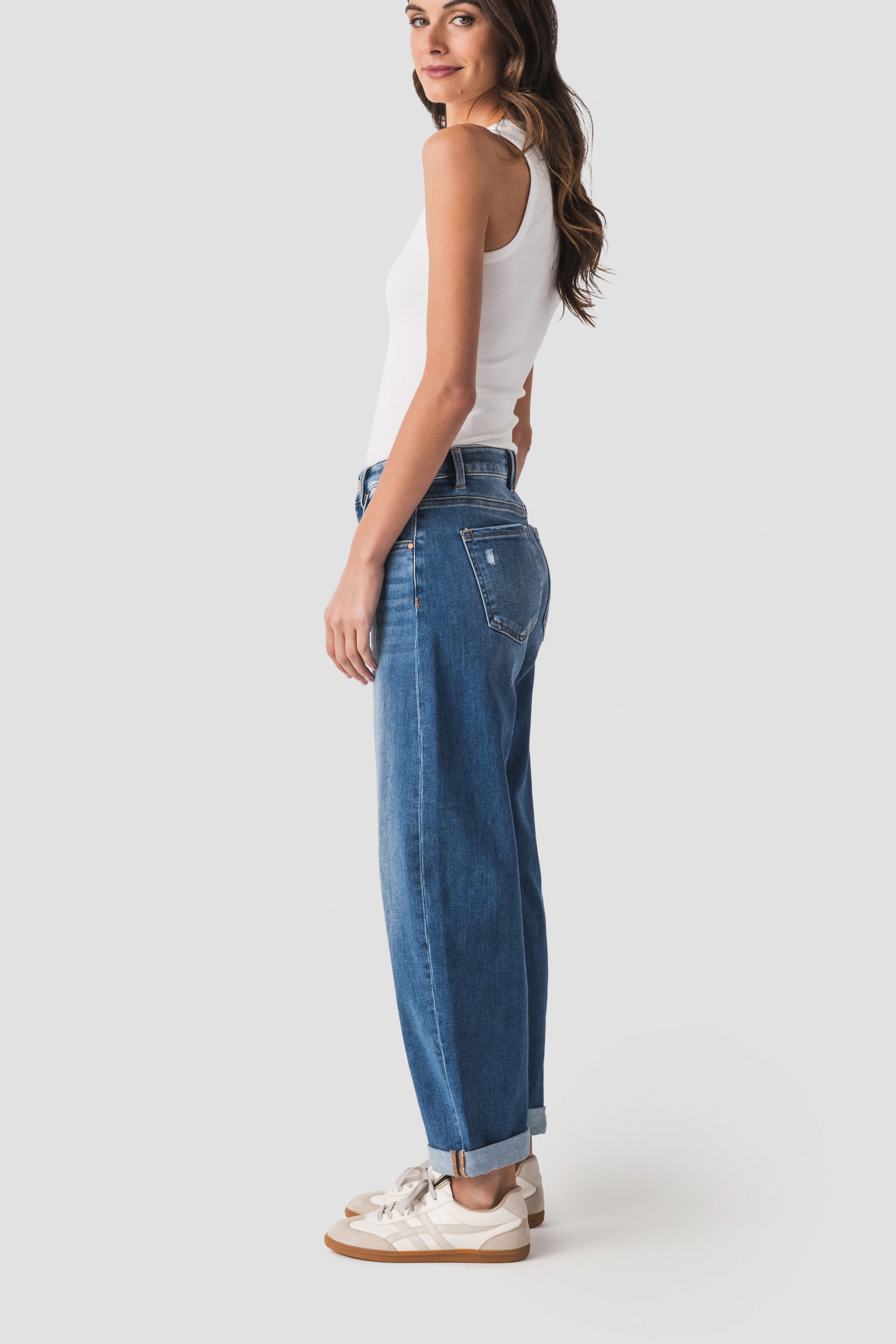 Risen Juliet Mid Rise Barrel-Double roll up Jeans