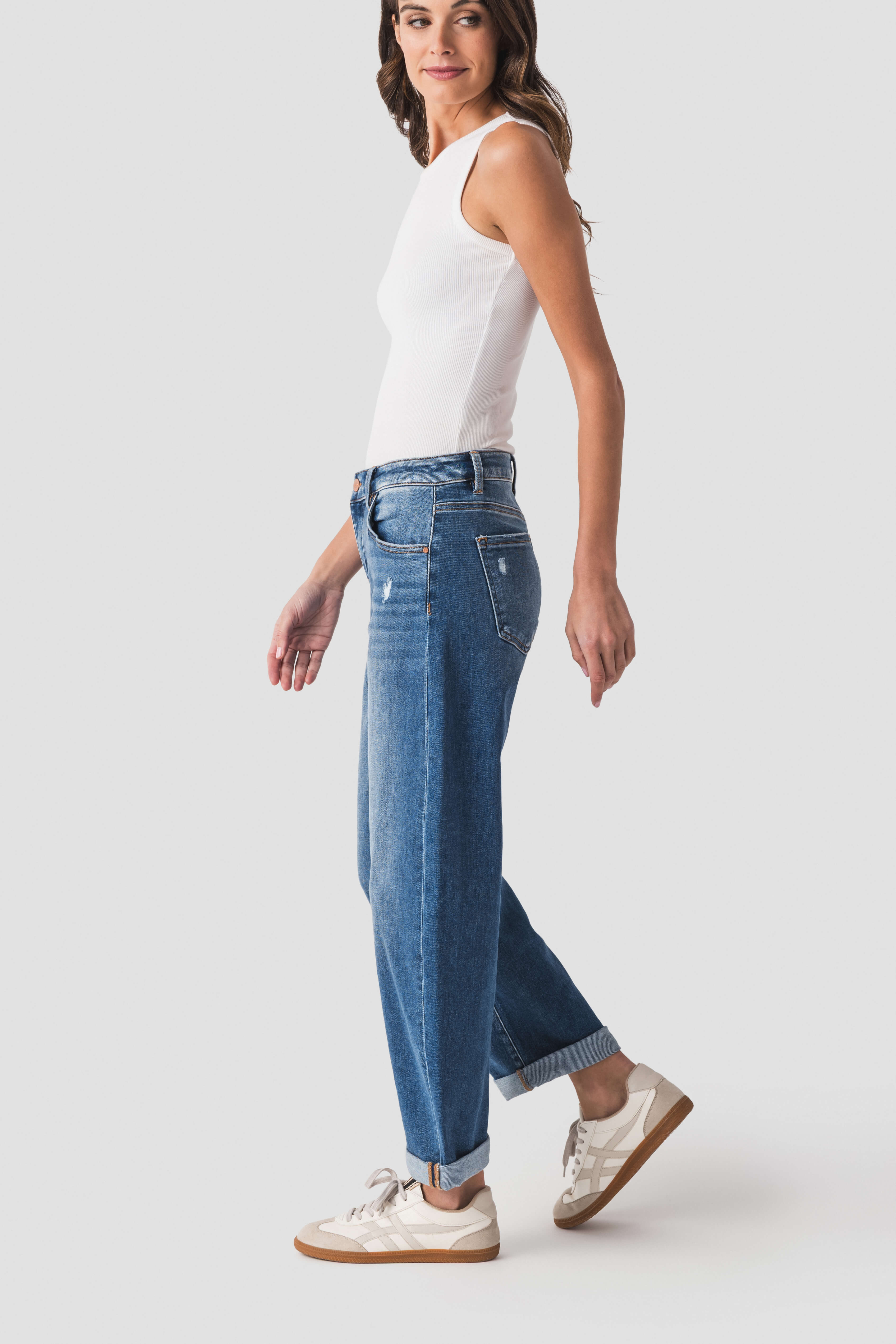 Risen Juliet Mid Rise Barrel-Double roll up Jeans