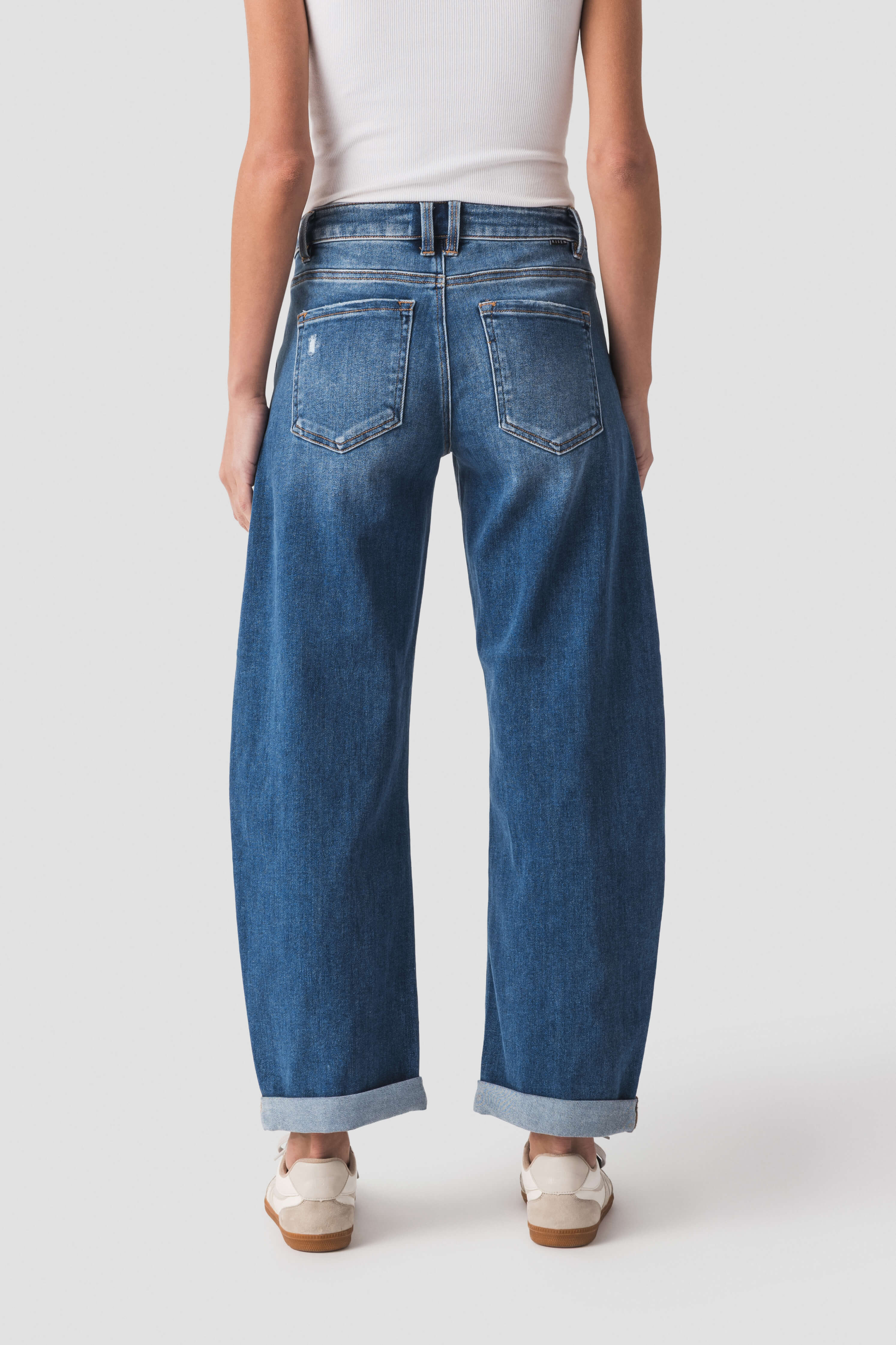 Risen Juliet Mid Rise Barrel-Double roll up Jeans