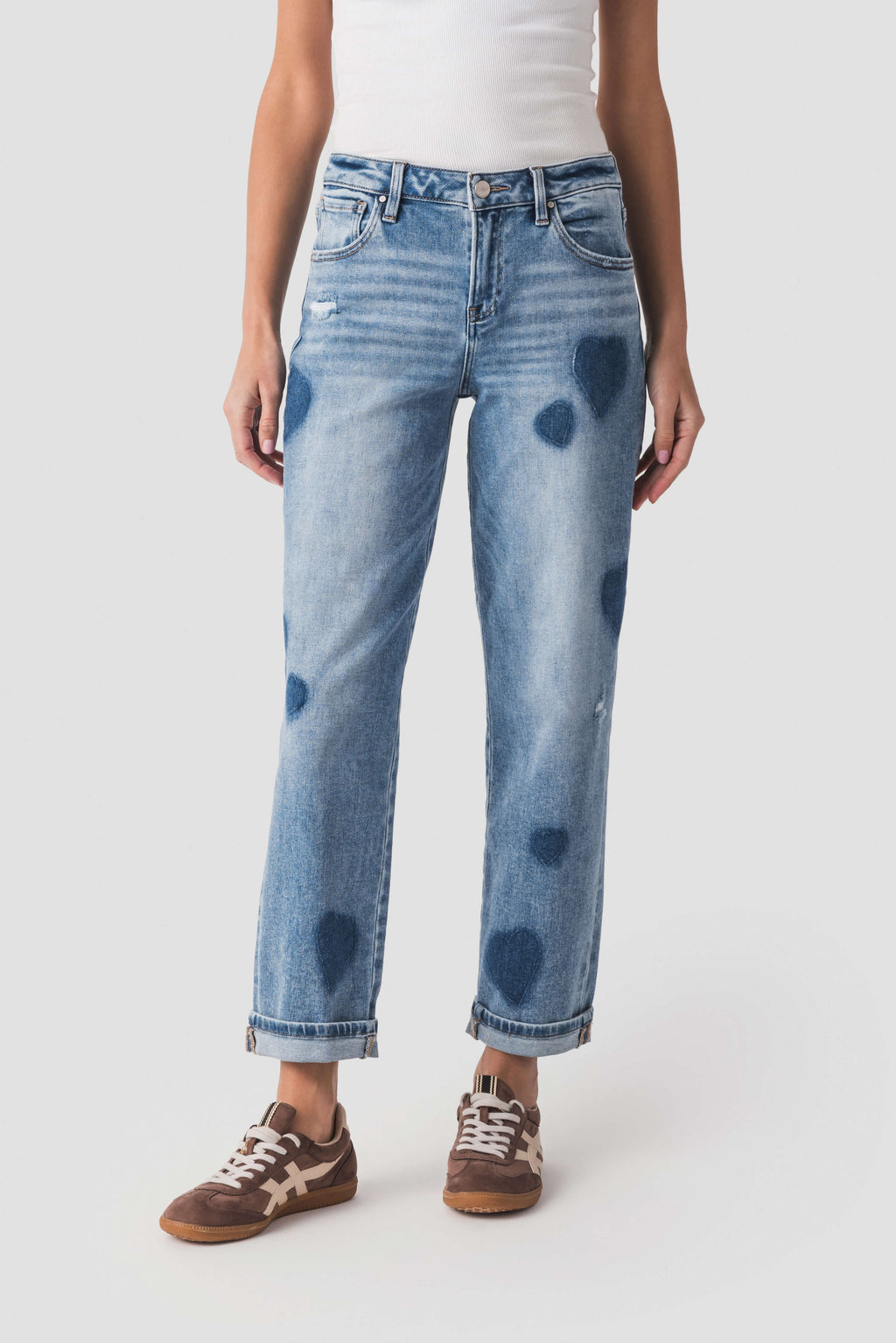 Risen Rue Mid Rise Boyfriend Heart Jeans
