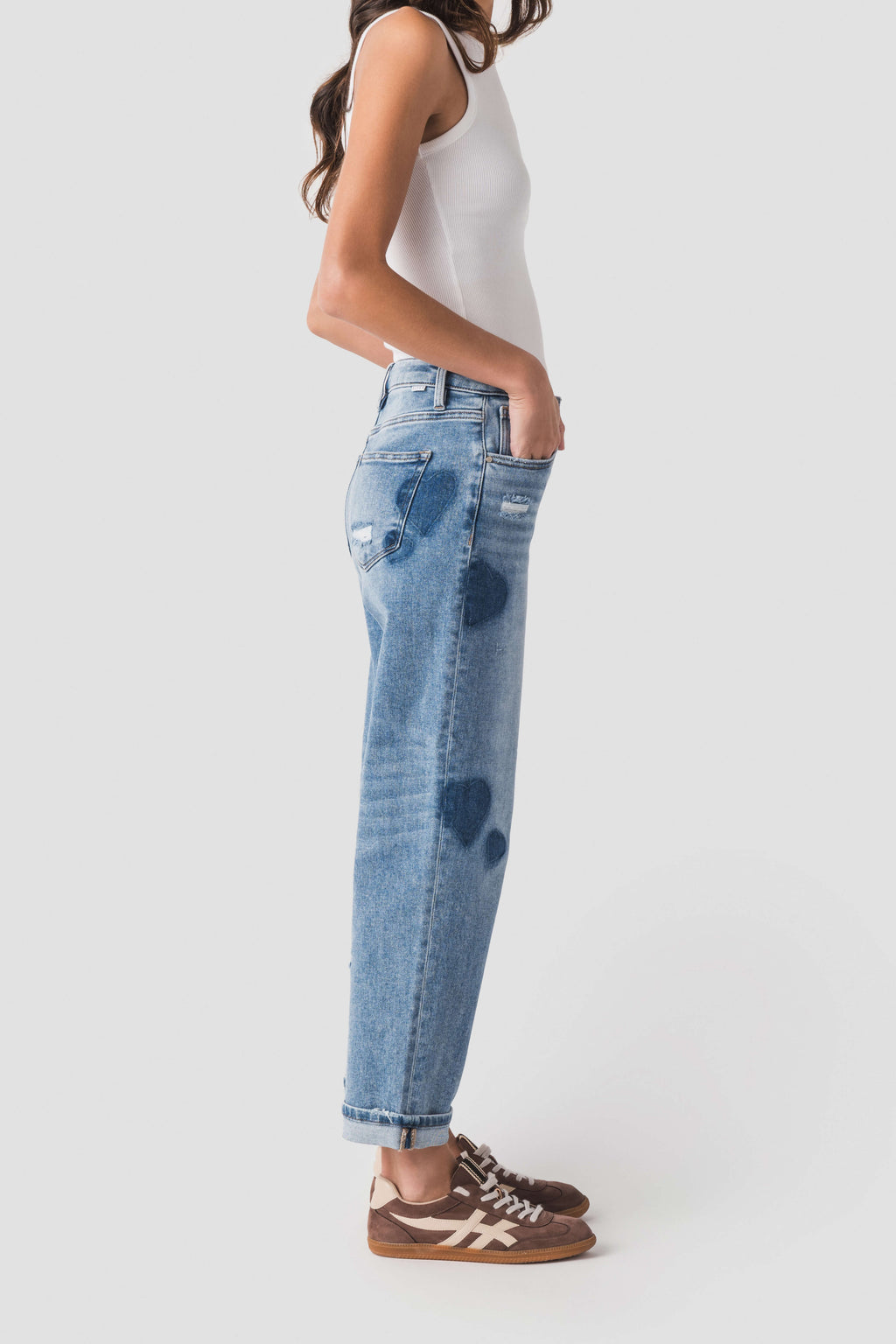 Risen Rue Mid Rise Boyfriend Heart Jeans