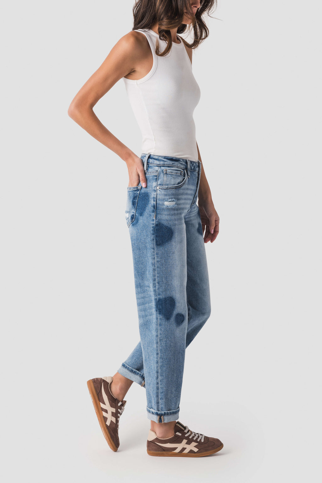 Risen Rue Mid Rise Boyfriend Heart Jeans