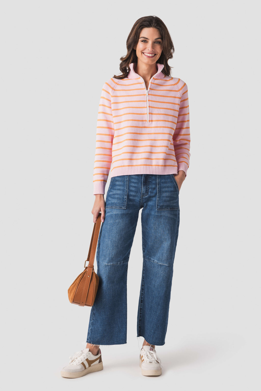 Pink Pineapple 1/2 Zip Stripe Sweater