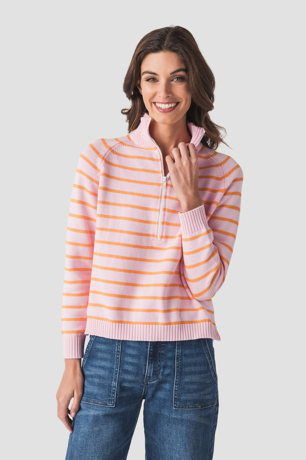 Pink Pineapple 1/2 Zip Stripe Sweater