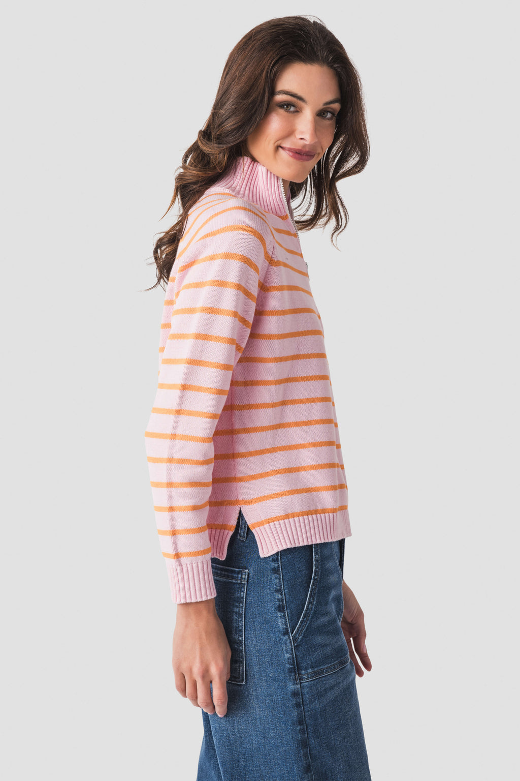 Pink Pineapple 1/2 Zip Stripe Sweater