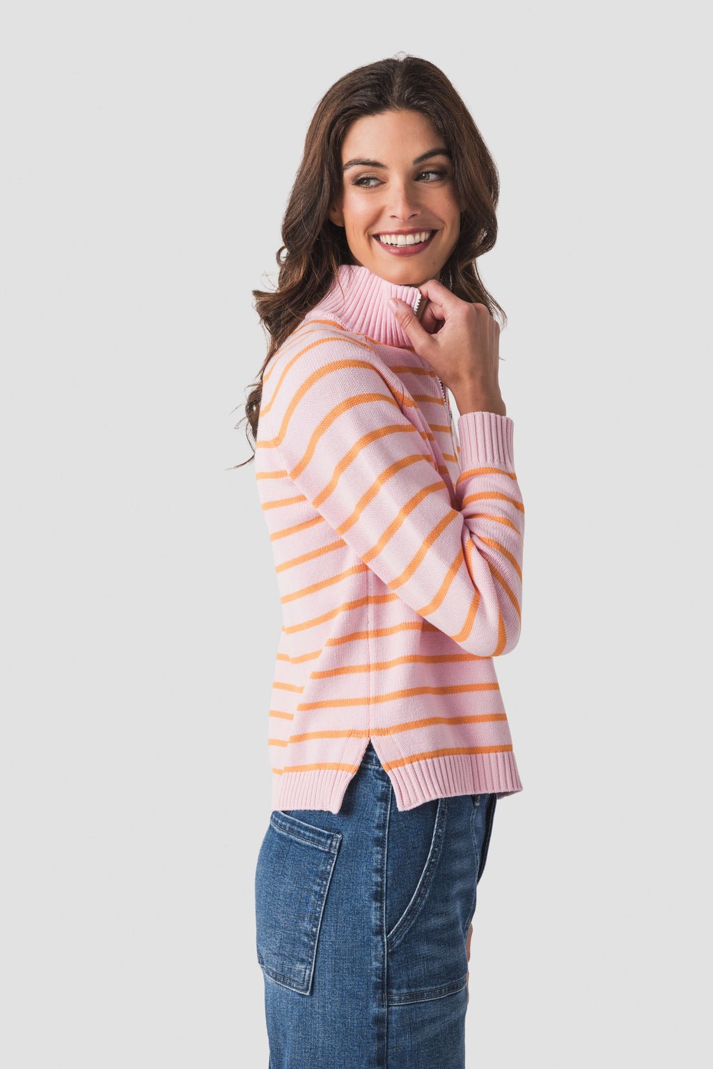 Pink Pineapple 1/2 Zip Stripe Sweater