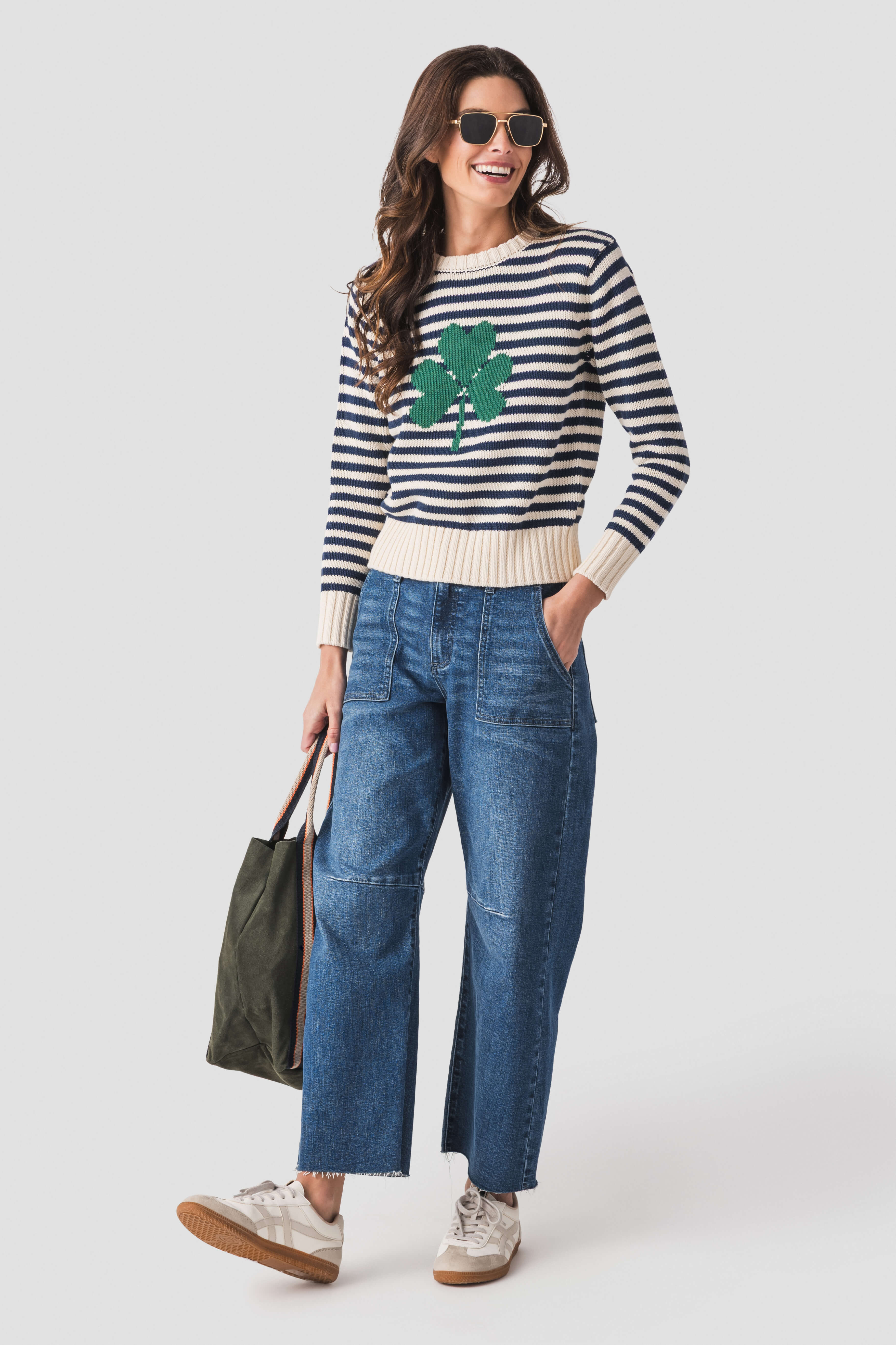 Pink Pineapple Shamrock Mini Stripe Sweater