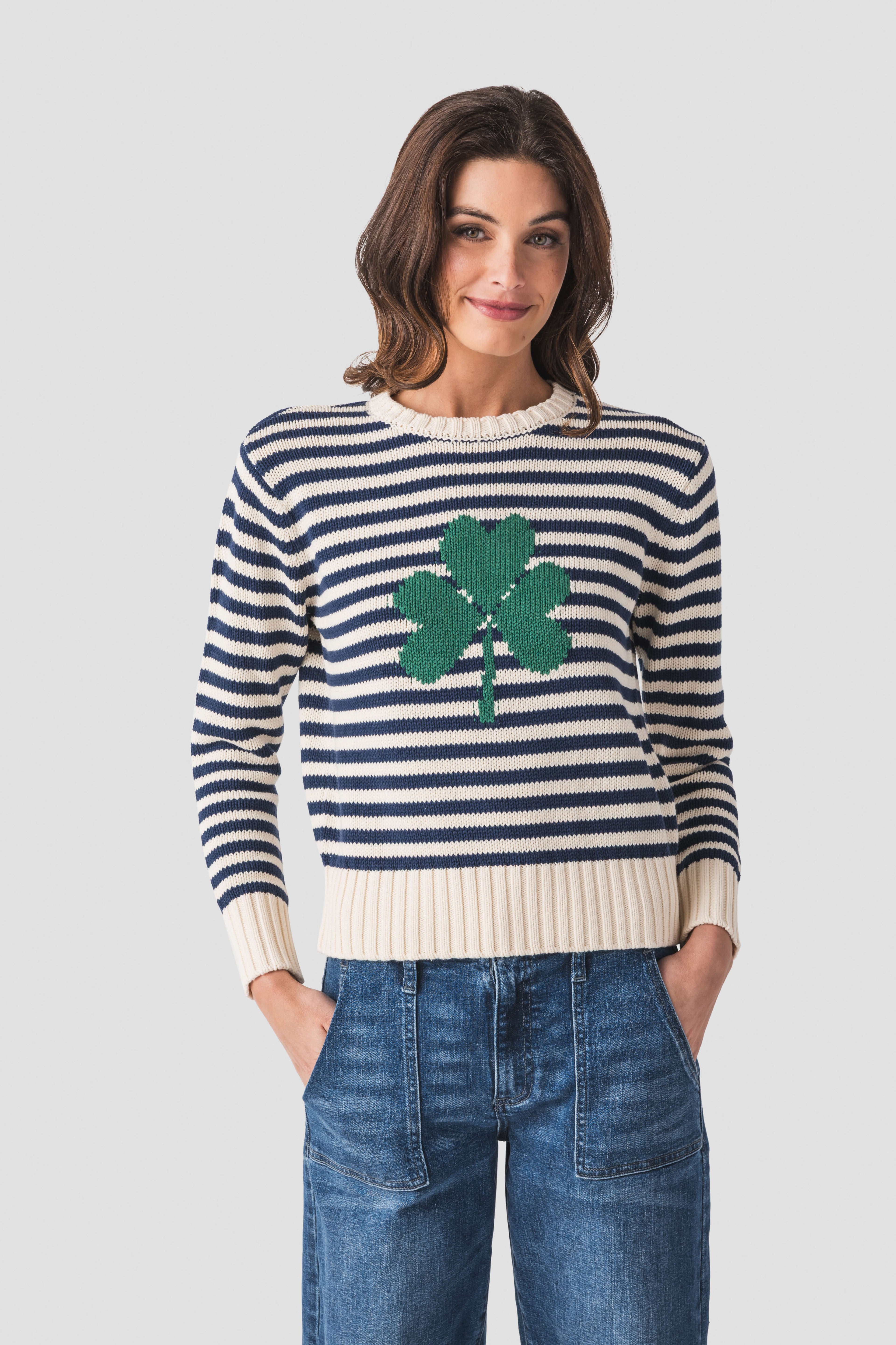 Pink Pineapple Shamrock Mini Stripe Sweater