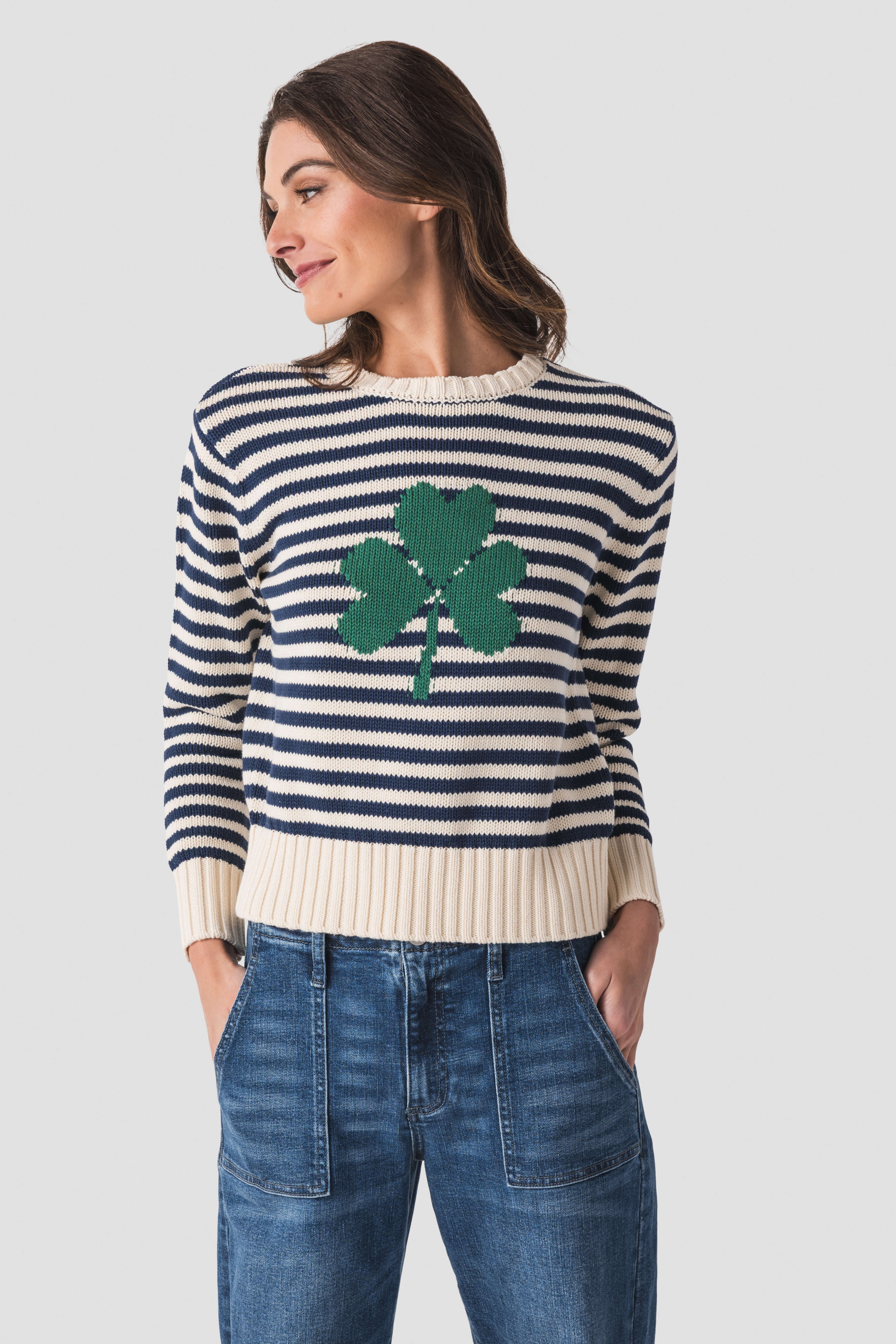 Pink Pineapple Shamrock Mini Stripe Sweater