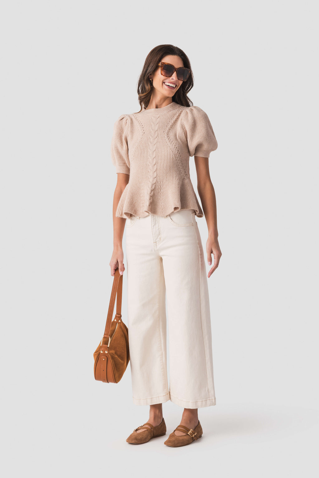 Strut & Bolt Flared Puff Sleeve Knit Top