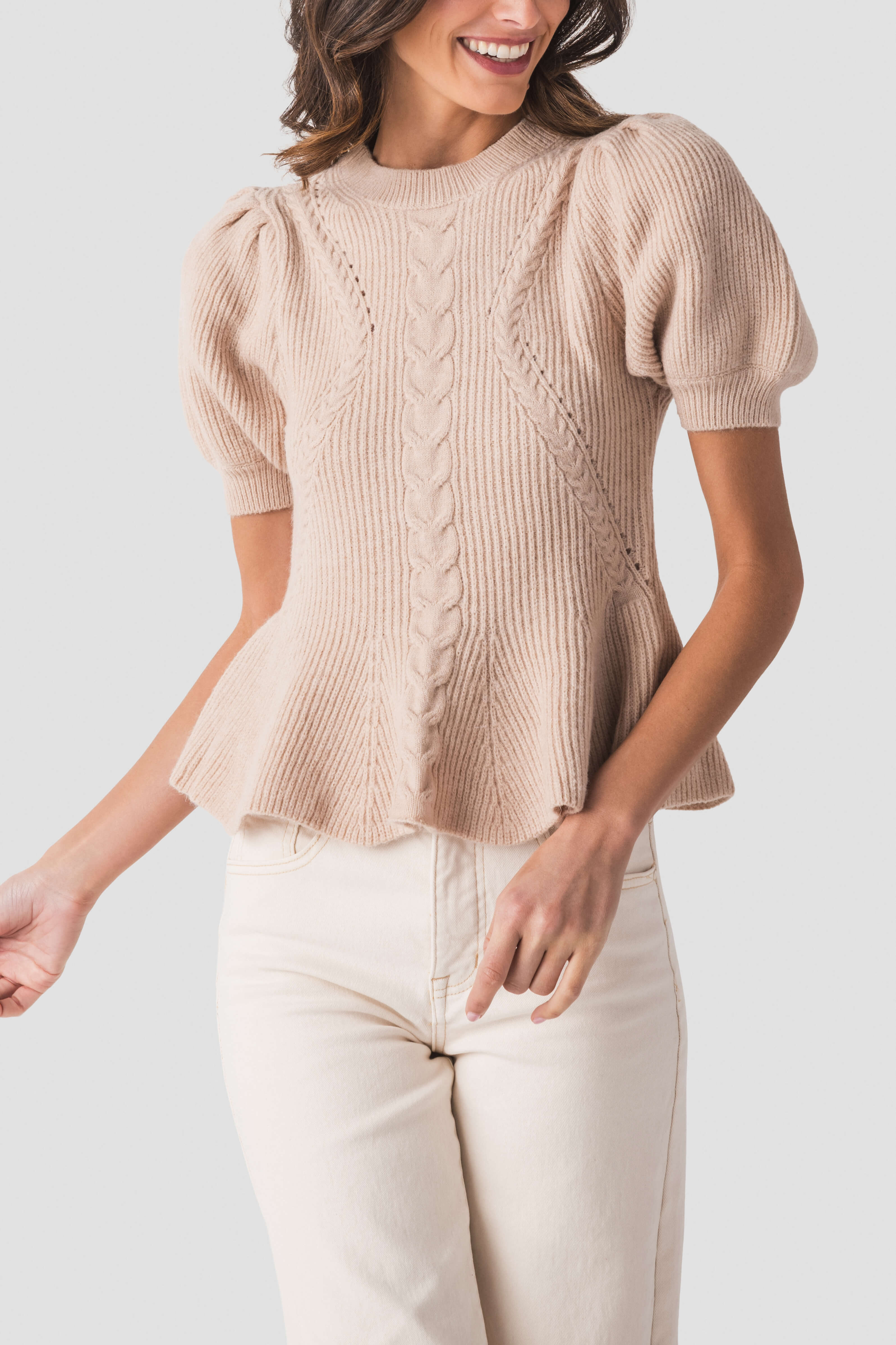 Strut & Bolt Flared Puff Sleeve Knit Top