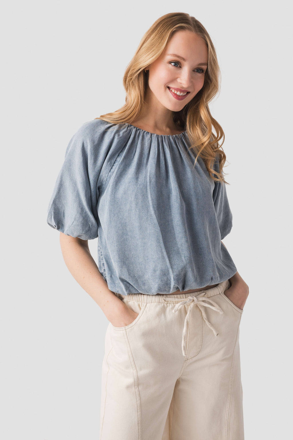 THML Tencel Bubble Hem Top