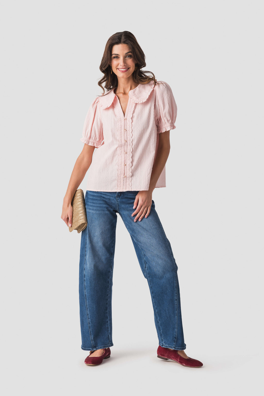 Gigio Short Puff Sleeve Blouse with Peter Pan Collar