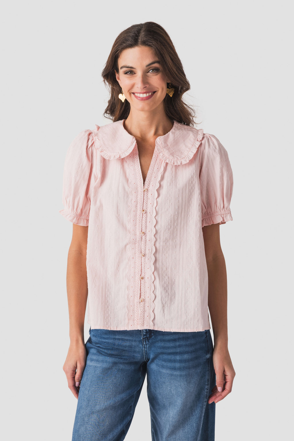Gigio Short Puff Sleeve Blouse with Peter Pan Collar