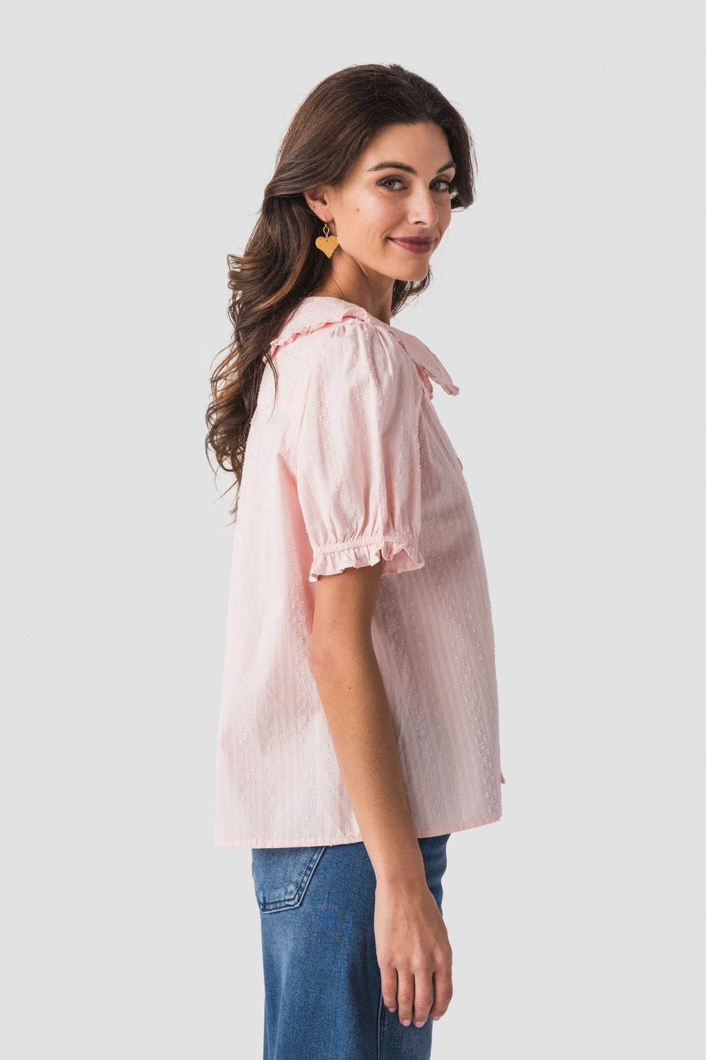 Gigio Short Puff Sleeve Blouse with Peter Pan Collar