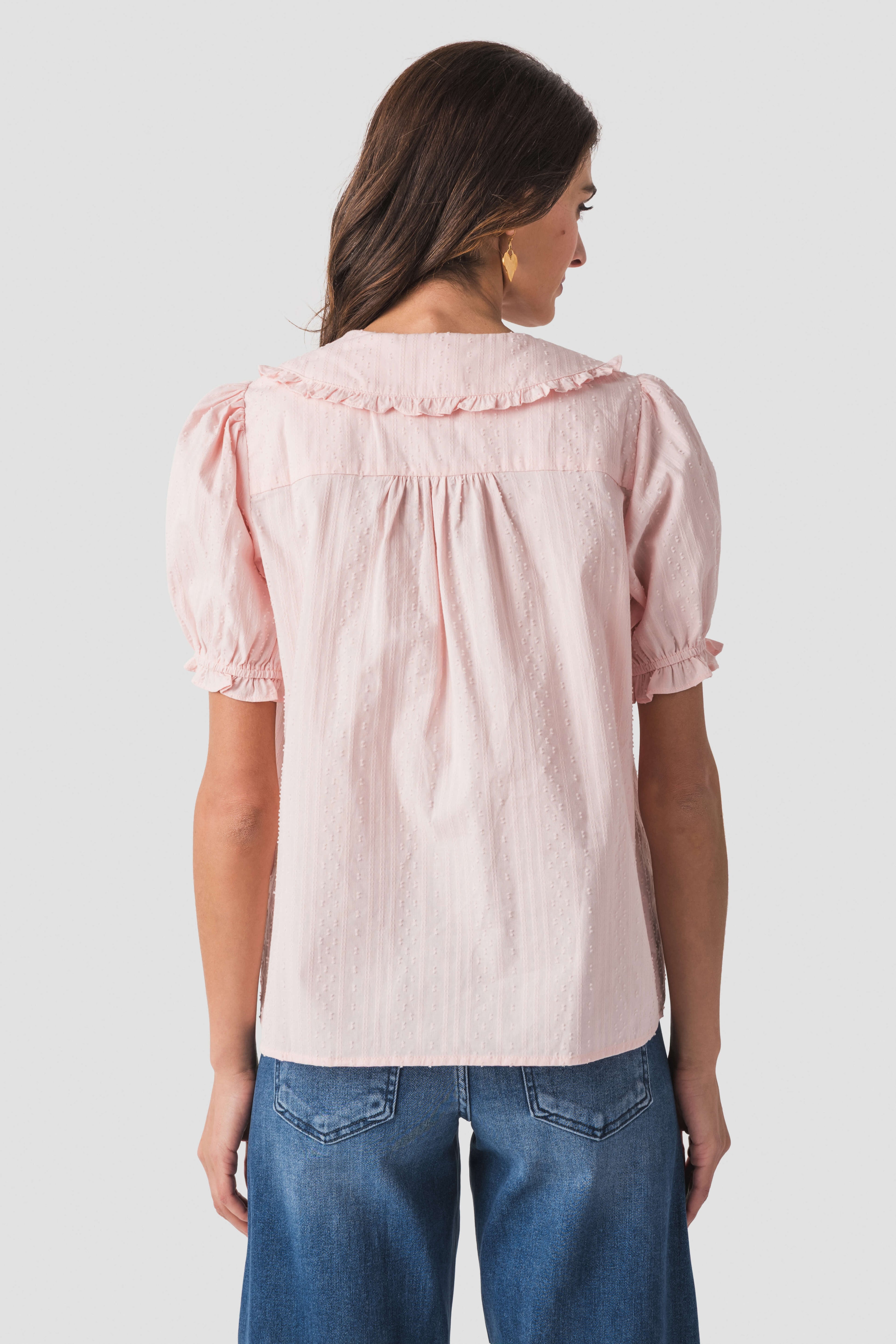 Gigio Short Puff Sleeve Blouse with Peter Pan Collar