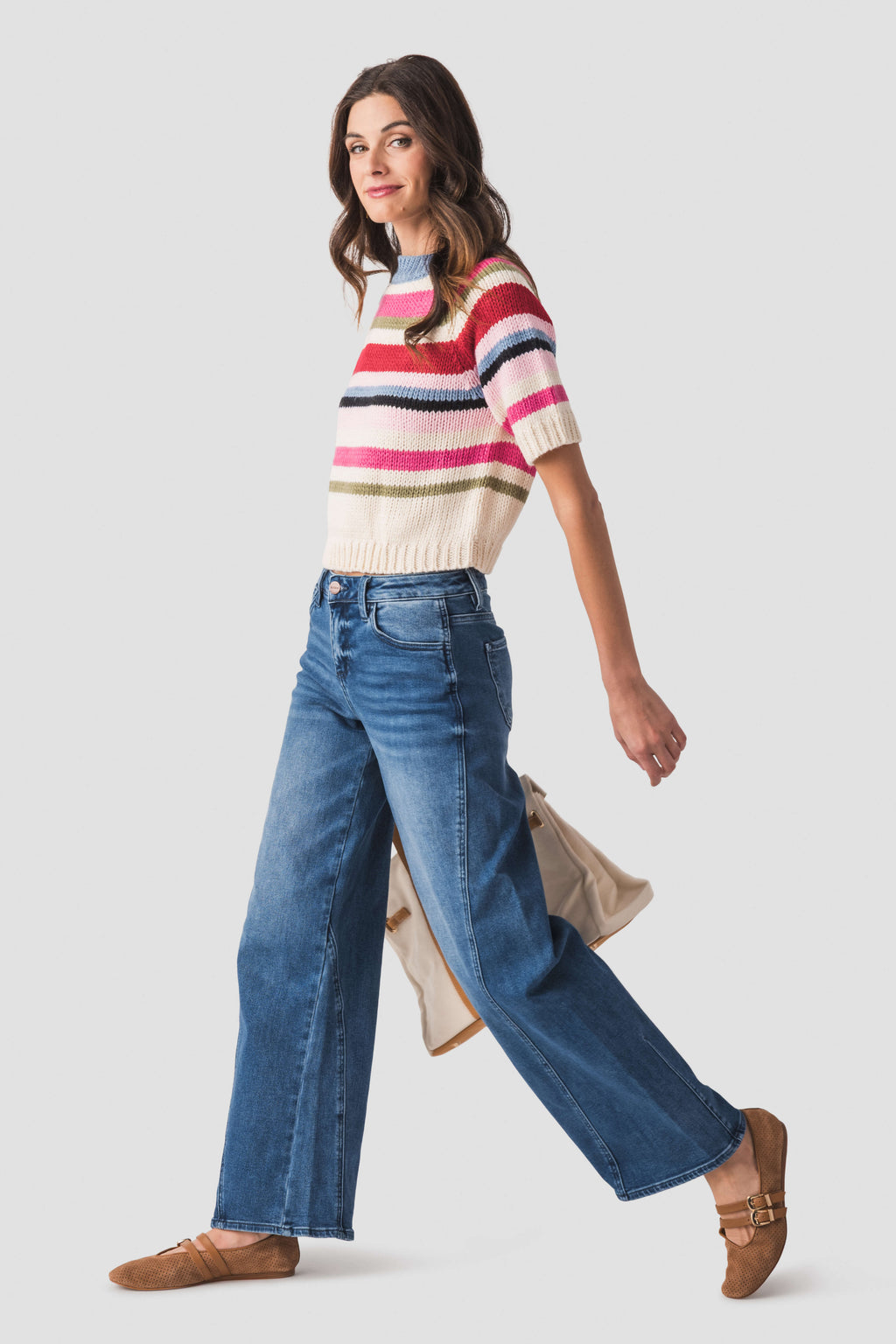 Raisonnel Short Sleeve Stripe Sweater