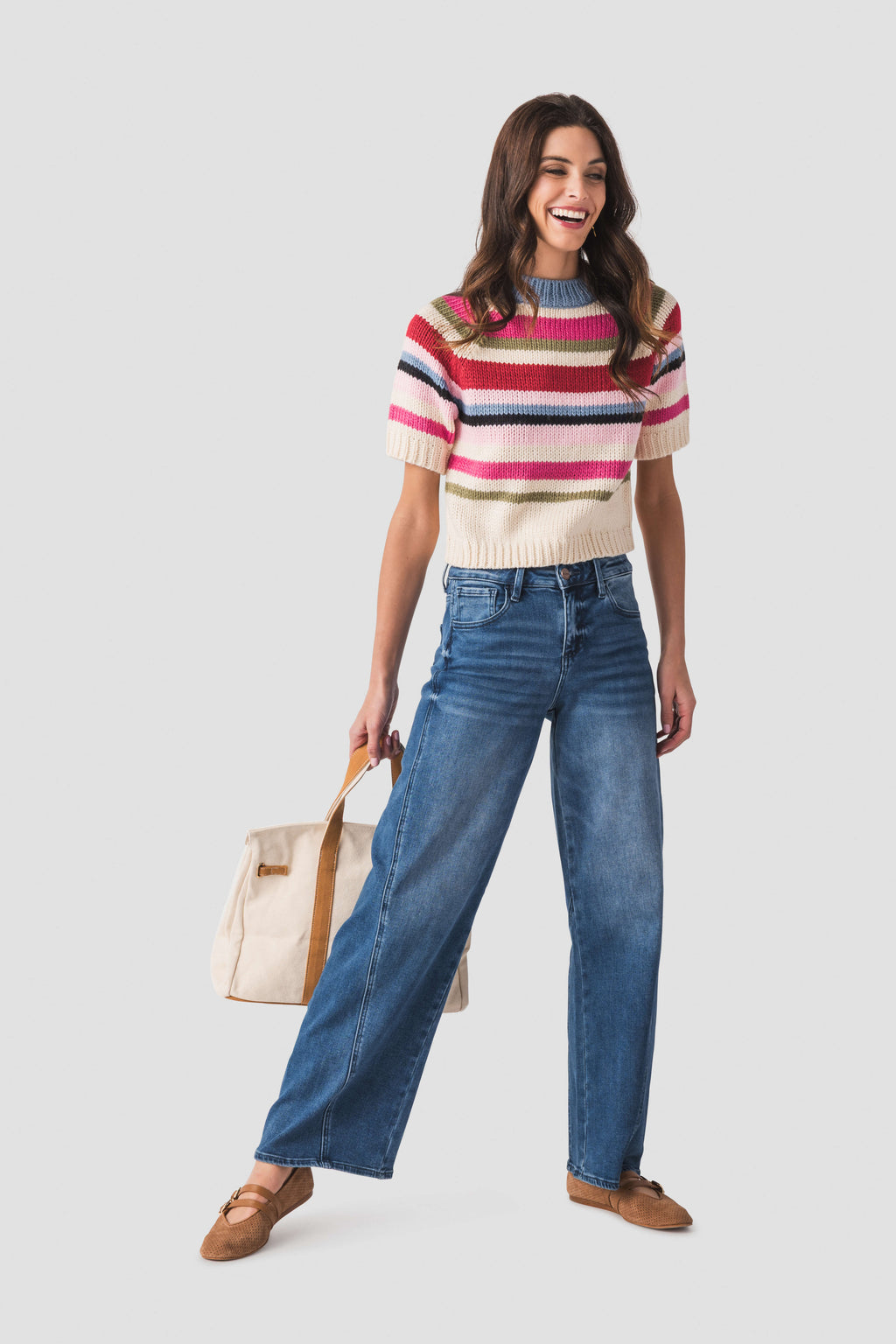 Raisonnel Short Sleeve Stripe Sweater