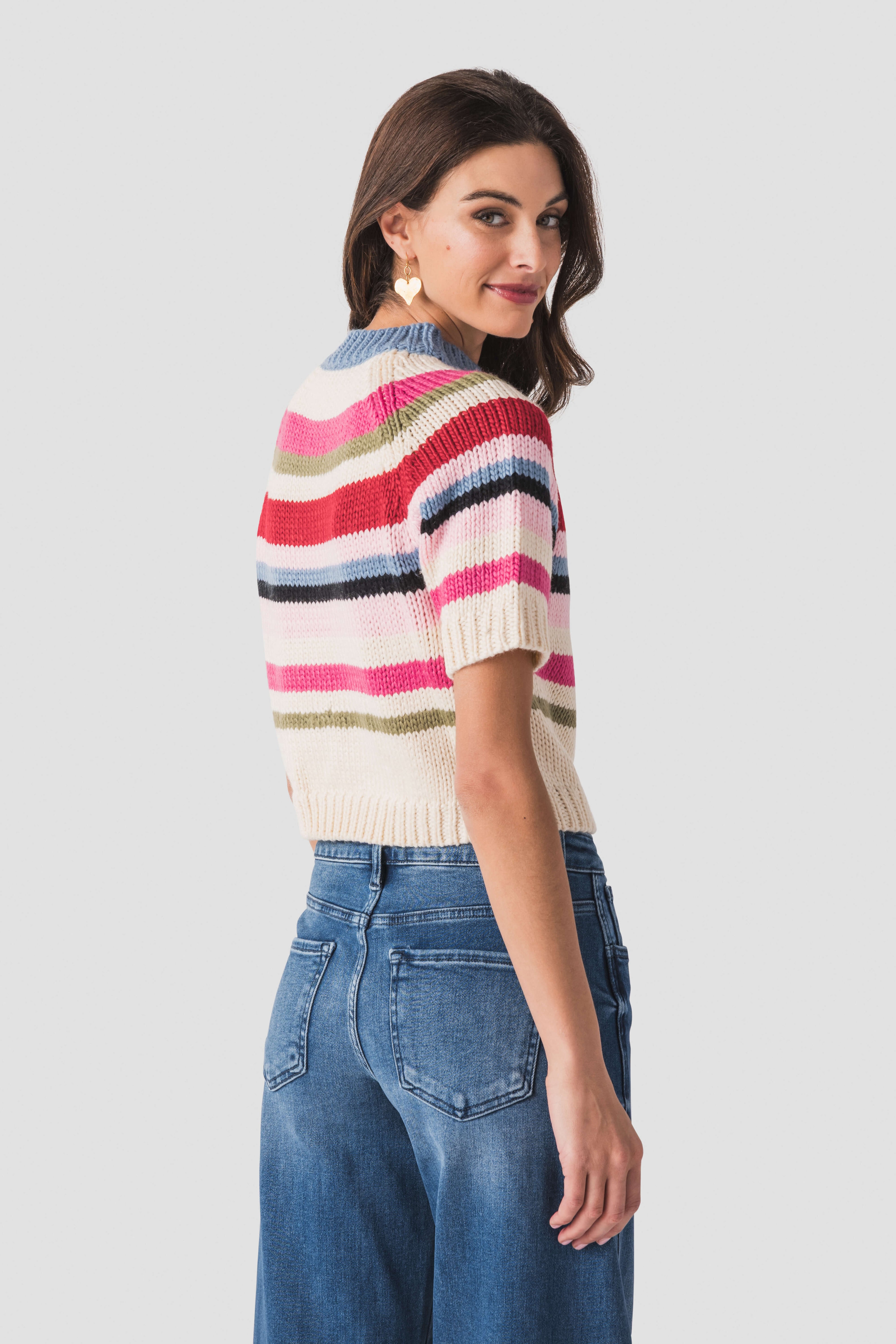 Raisonnel Short Sleeve Stripe Sweater