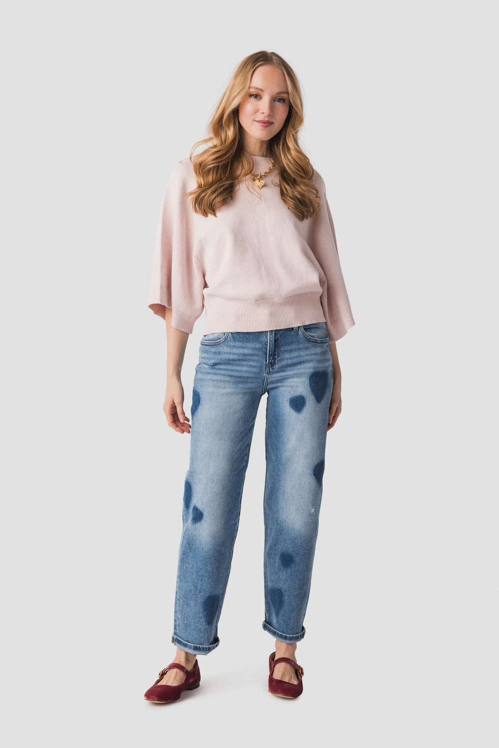 Risen Rue Mid Rise Boyfriend Heart Jeans
