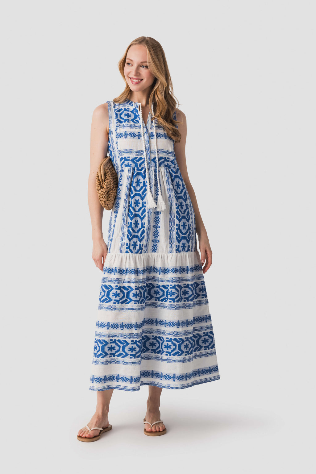 Elan Embroidered Tiered Maxi Dress