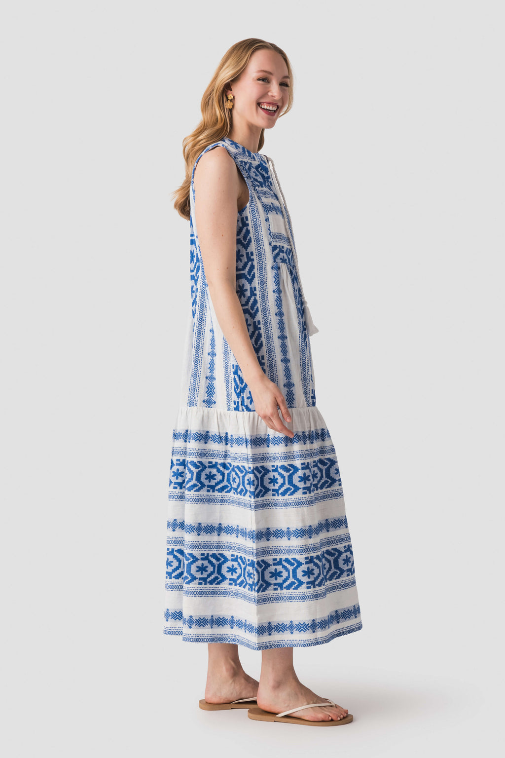Elan Embroidered Tiered Maxi Dress