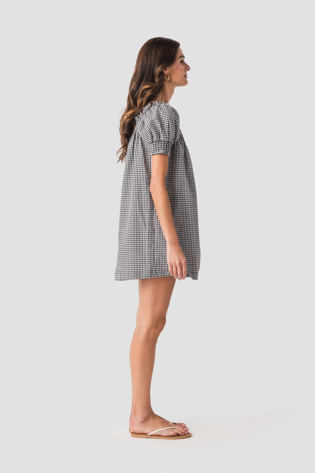 Olivaceous Gingham Puff Sleeve Mini Dress