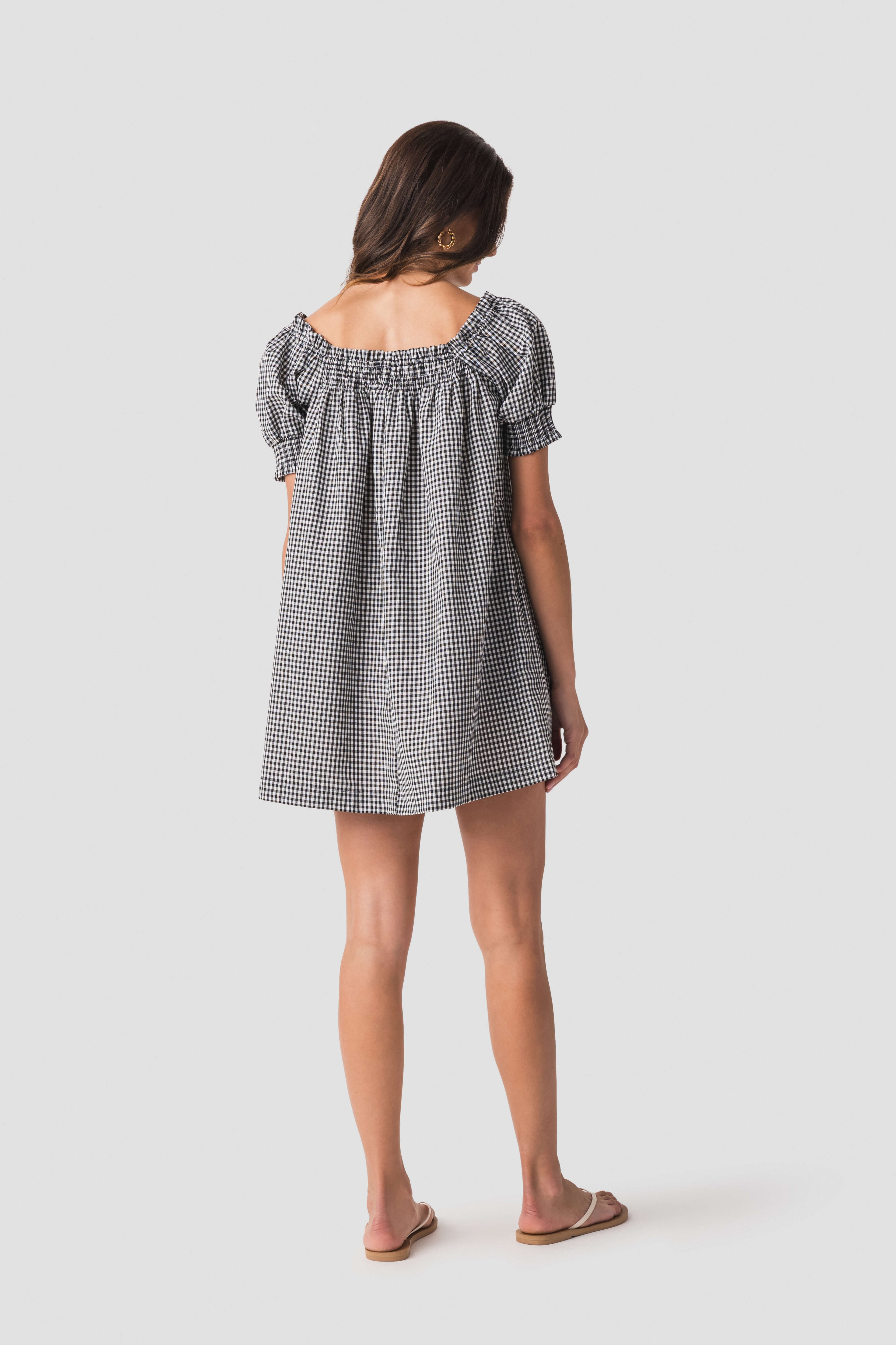 Olivaceous Gingham Puff Sleeve Mini Dress