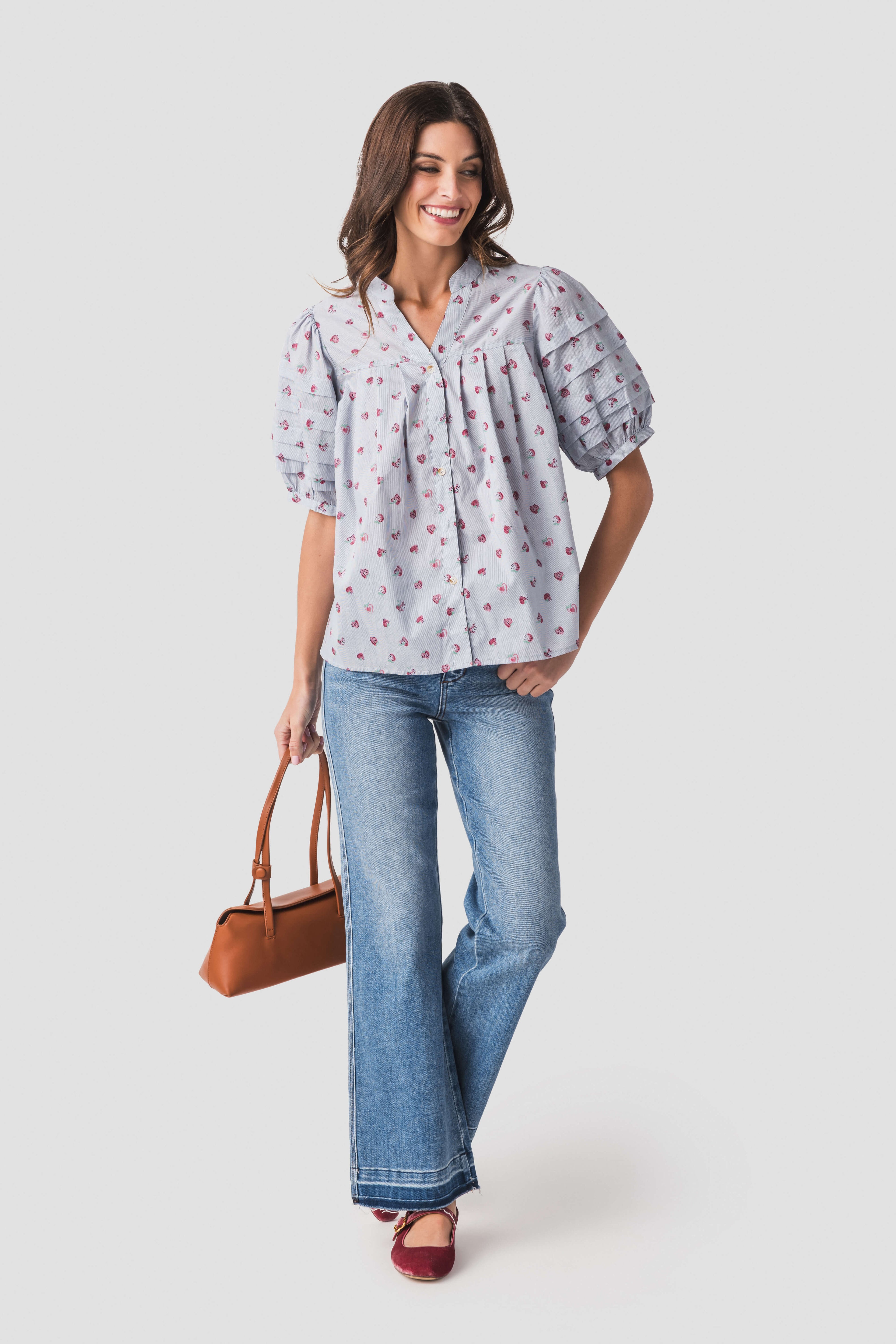 Fate Strawberry Pinstripe Splitneck Top