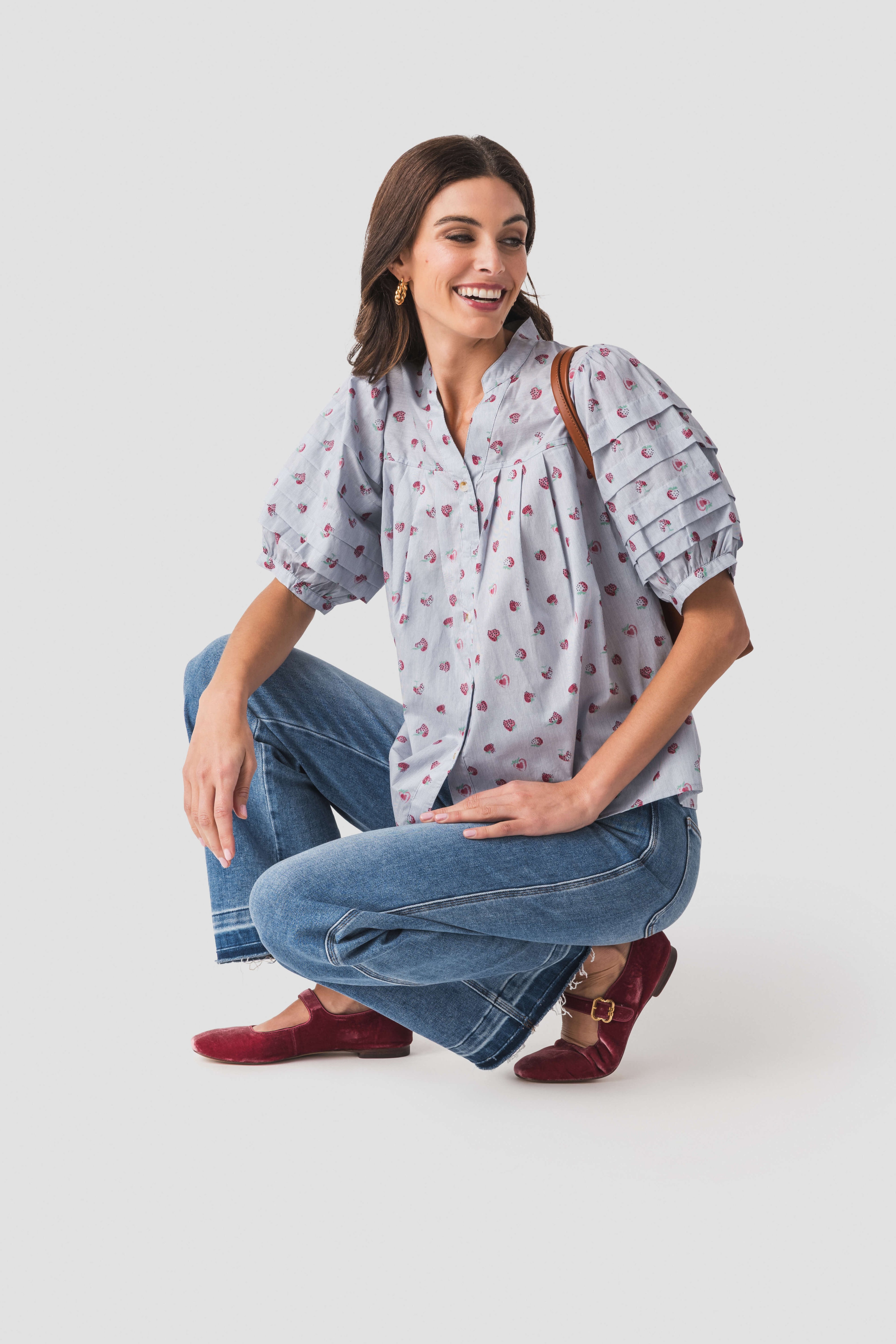 Fate Strawberry Pinstripe Splitneck Top