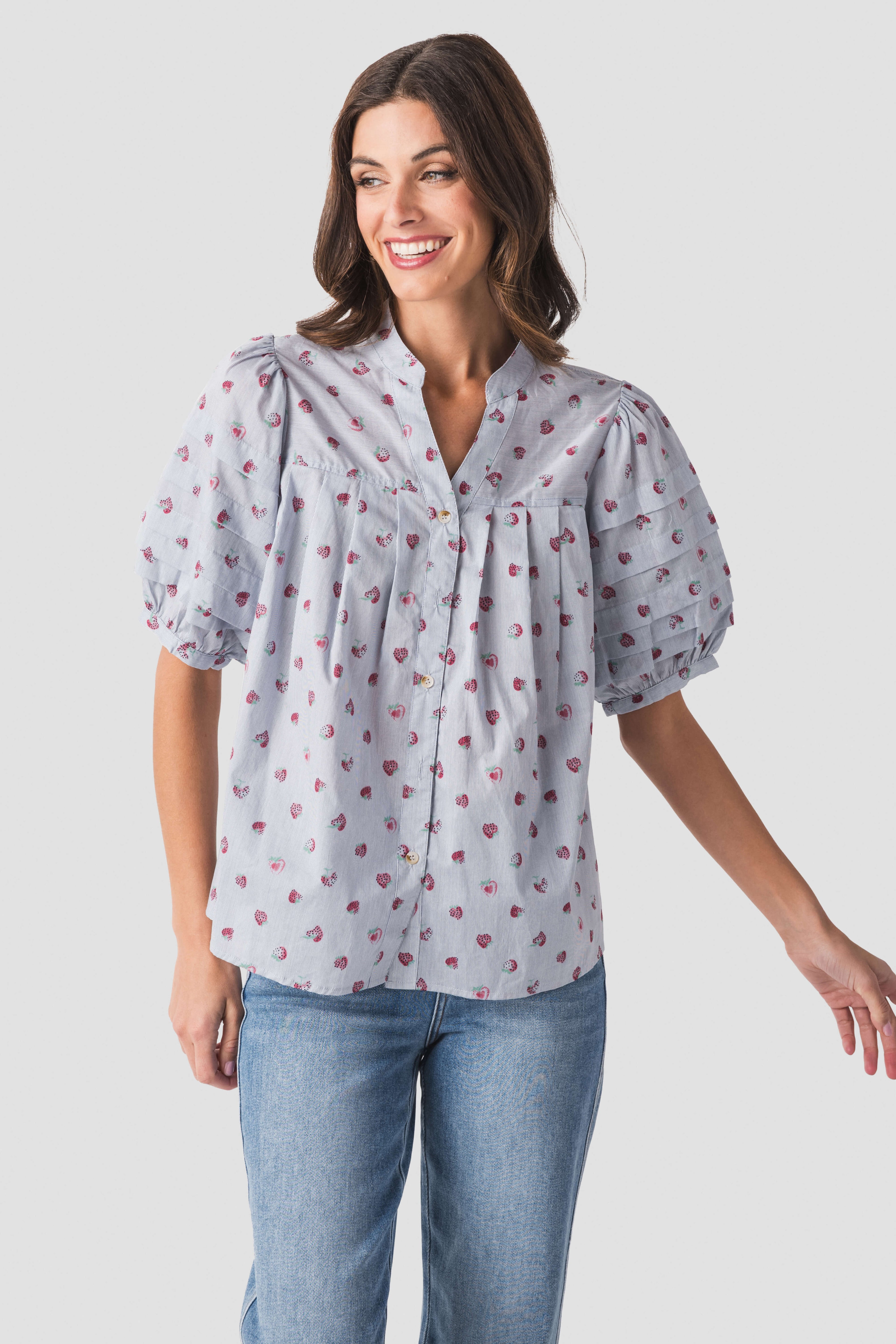 Fate Strawberry Pinstripe Splitneck Top