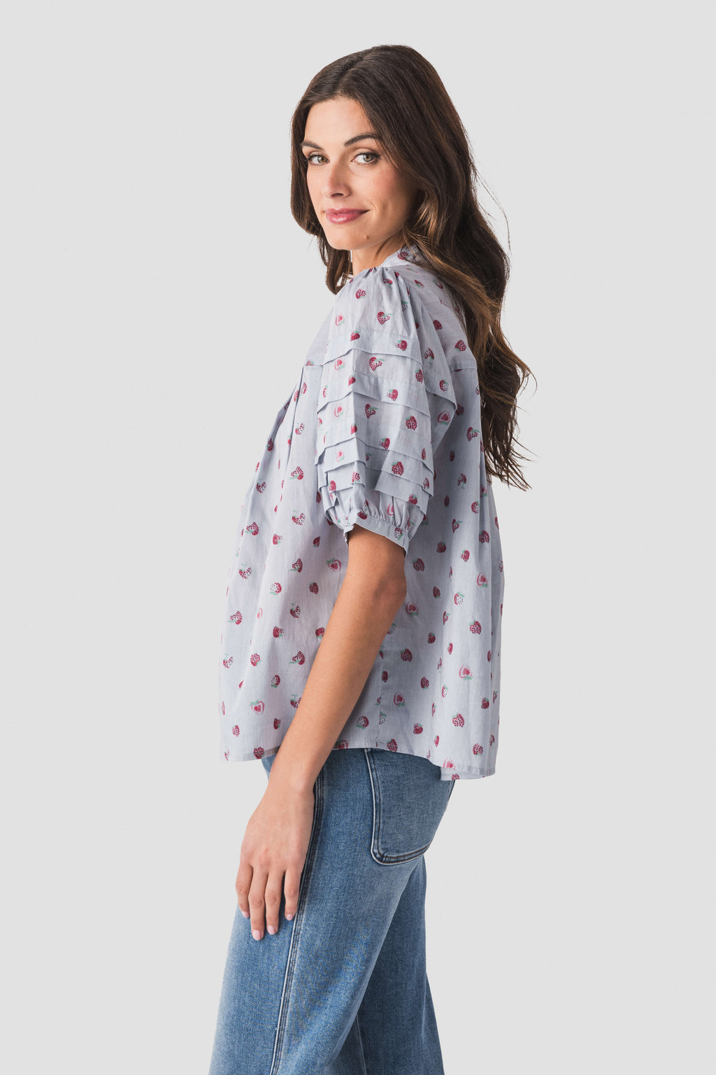 Fate Strawberry Pinstripe Splitneck Top