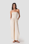 Elan Smocked Strapless Gauze Jumpsuit