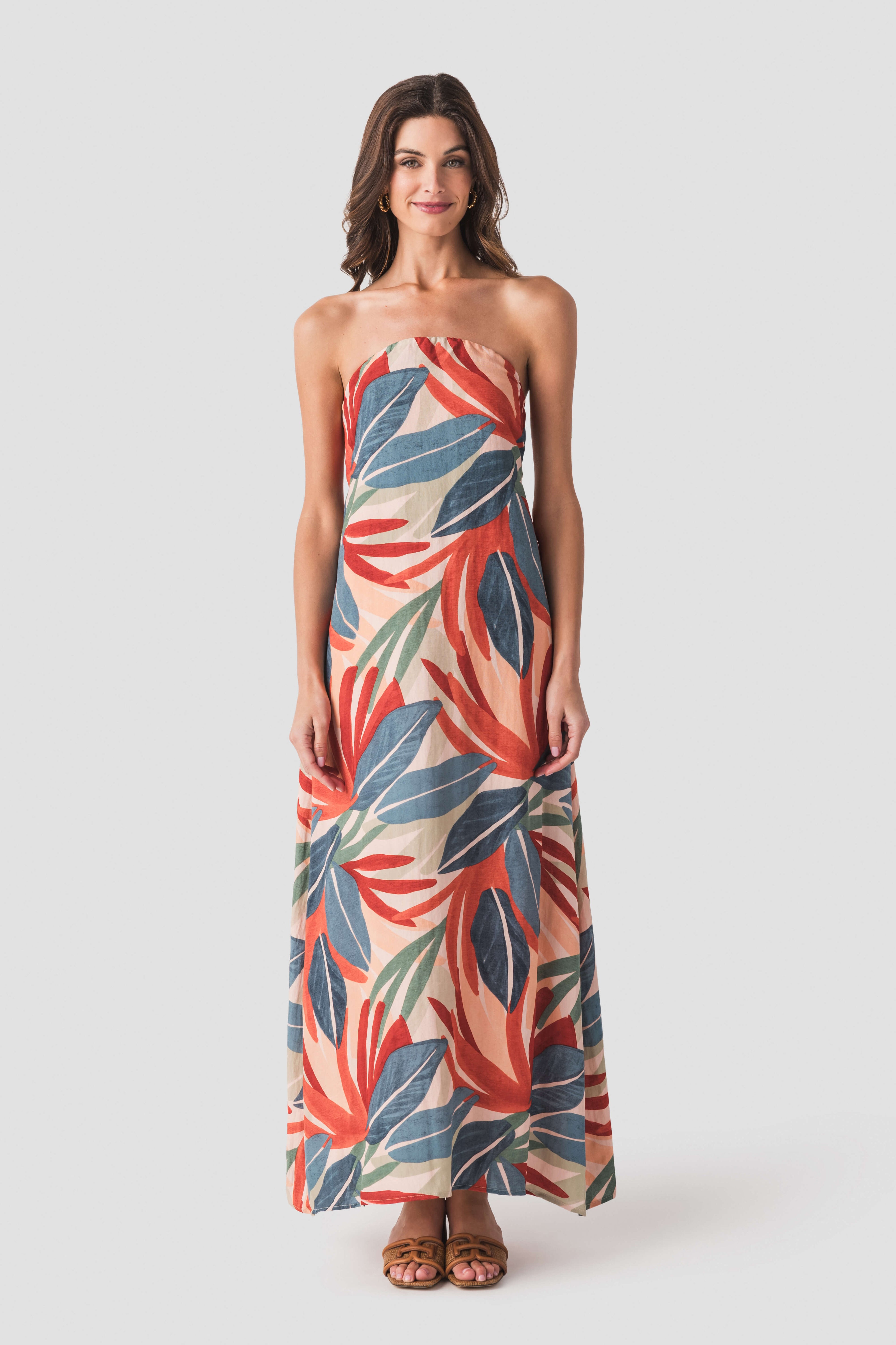 The Sun Palm Strapless Dress L
