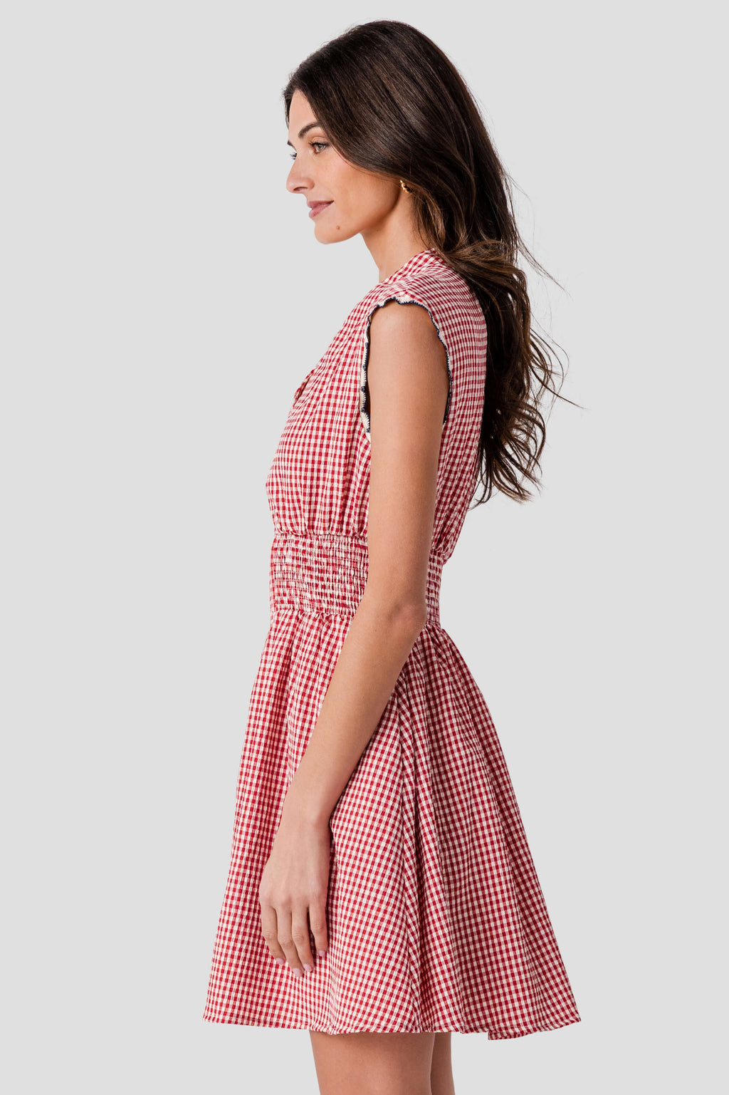 THML Gingham Cinched Waist Zip Mini Dress