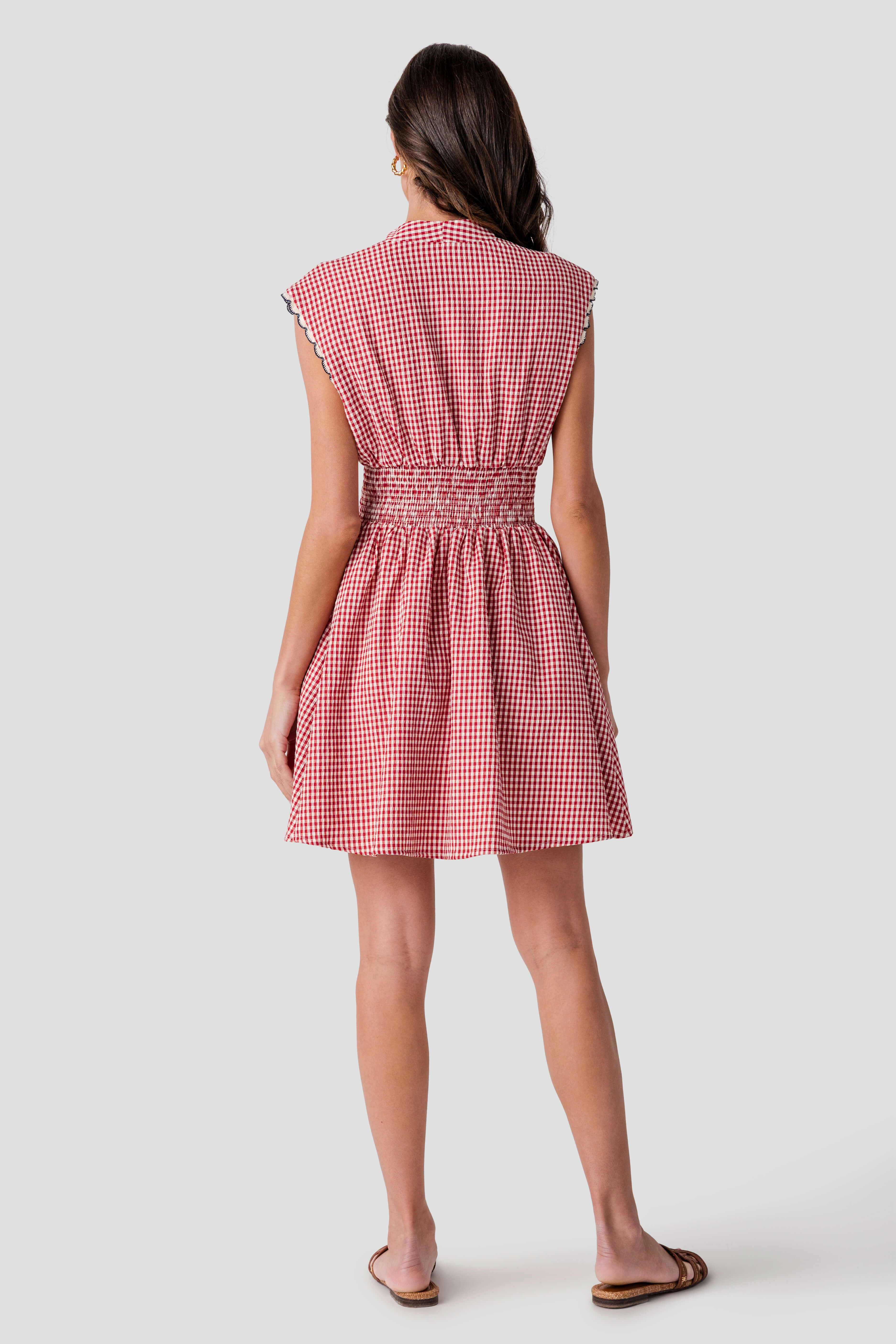 THML Gingham Cinched Waist Zip Mini Dress