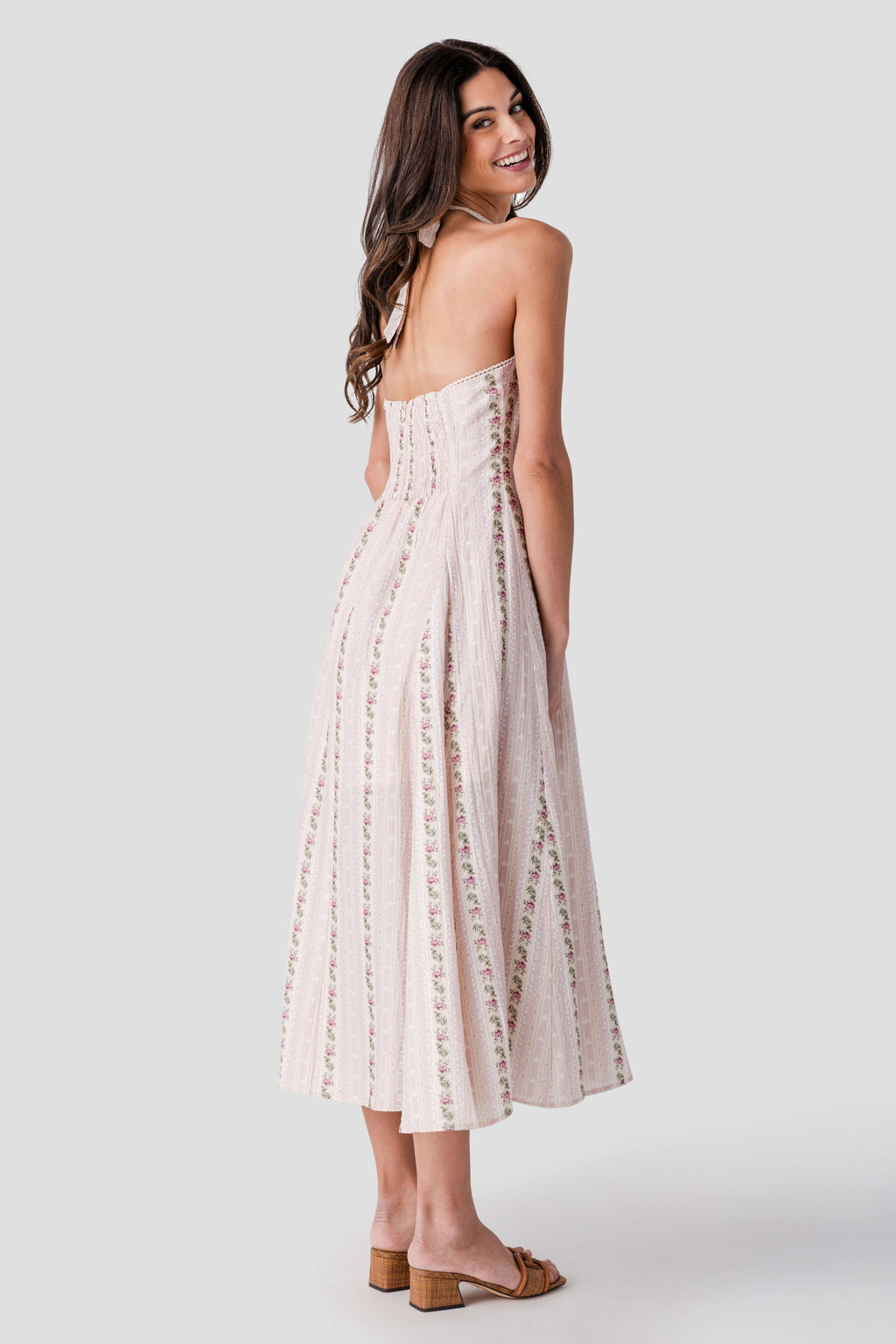 Dress Forum Rose Printed Halter Midi Dress