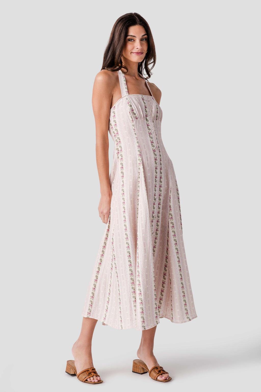 Dress Forum Rose Printed Halter Midi Dress