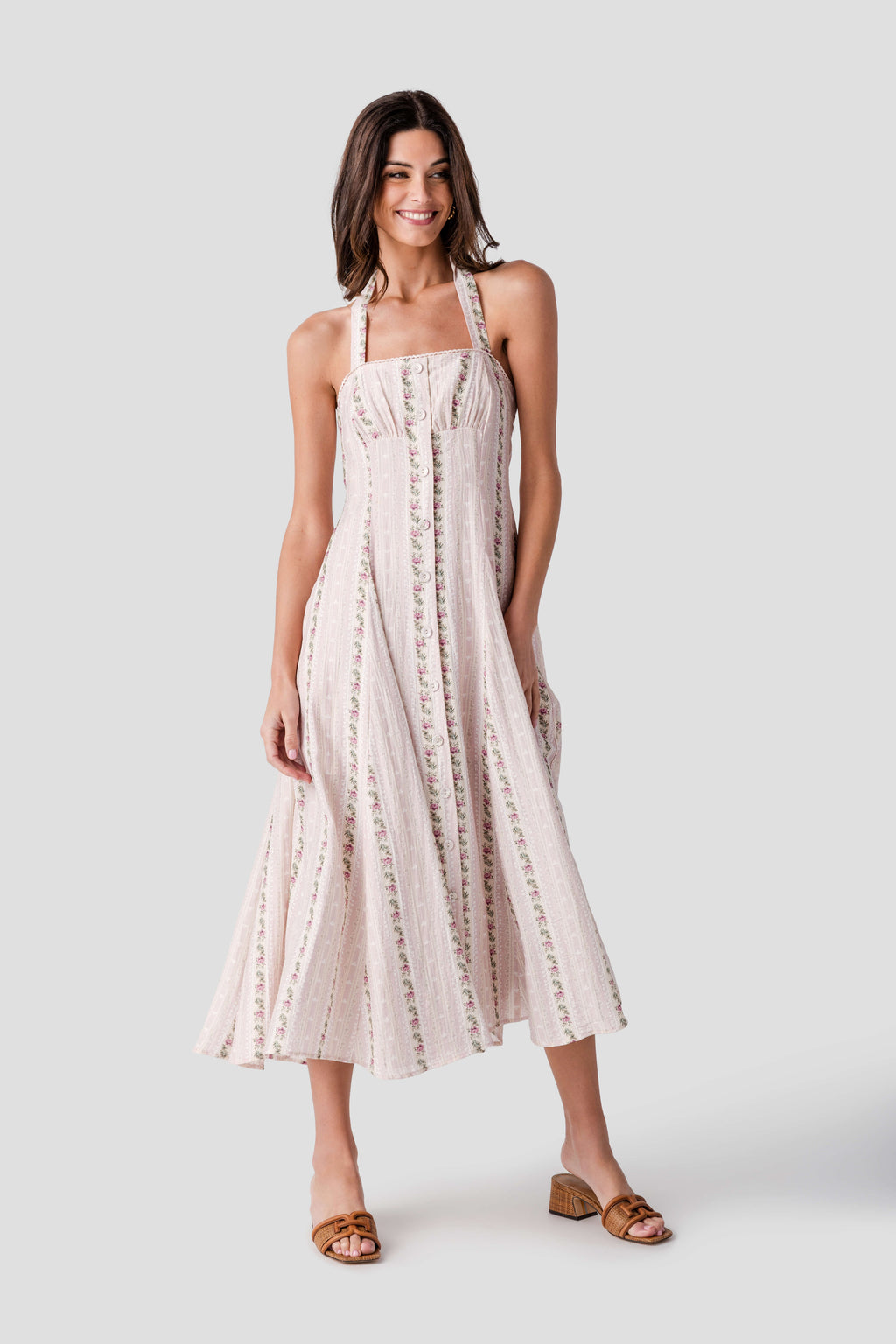 Dress Forum Rose Printed Halter Midi Dress