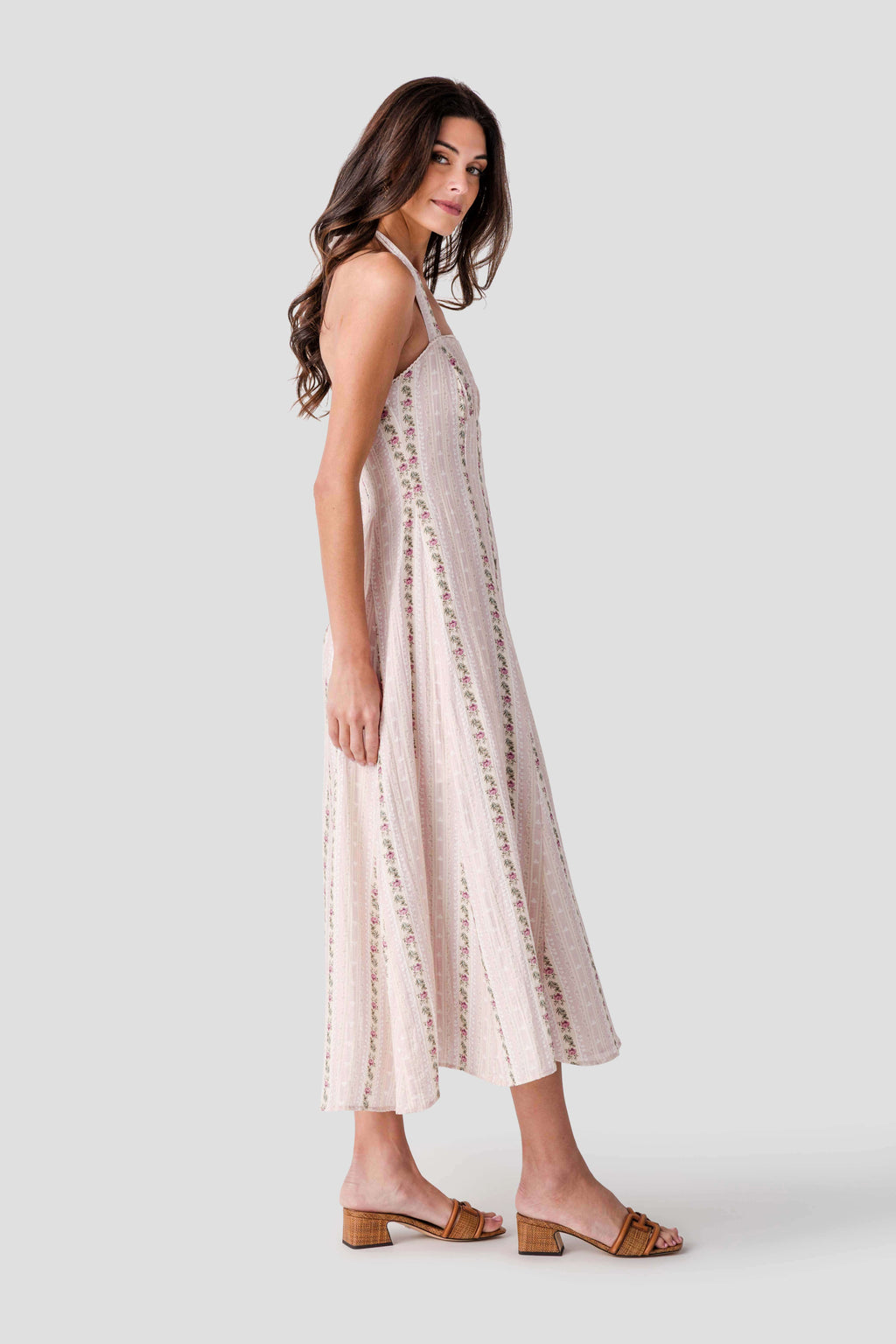 Dress Forum Rose Printed Halter Midi Dress