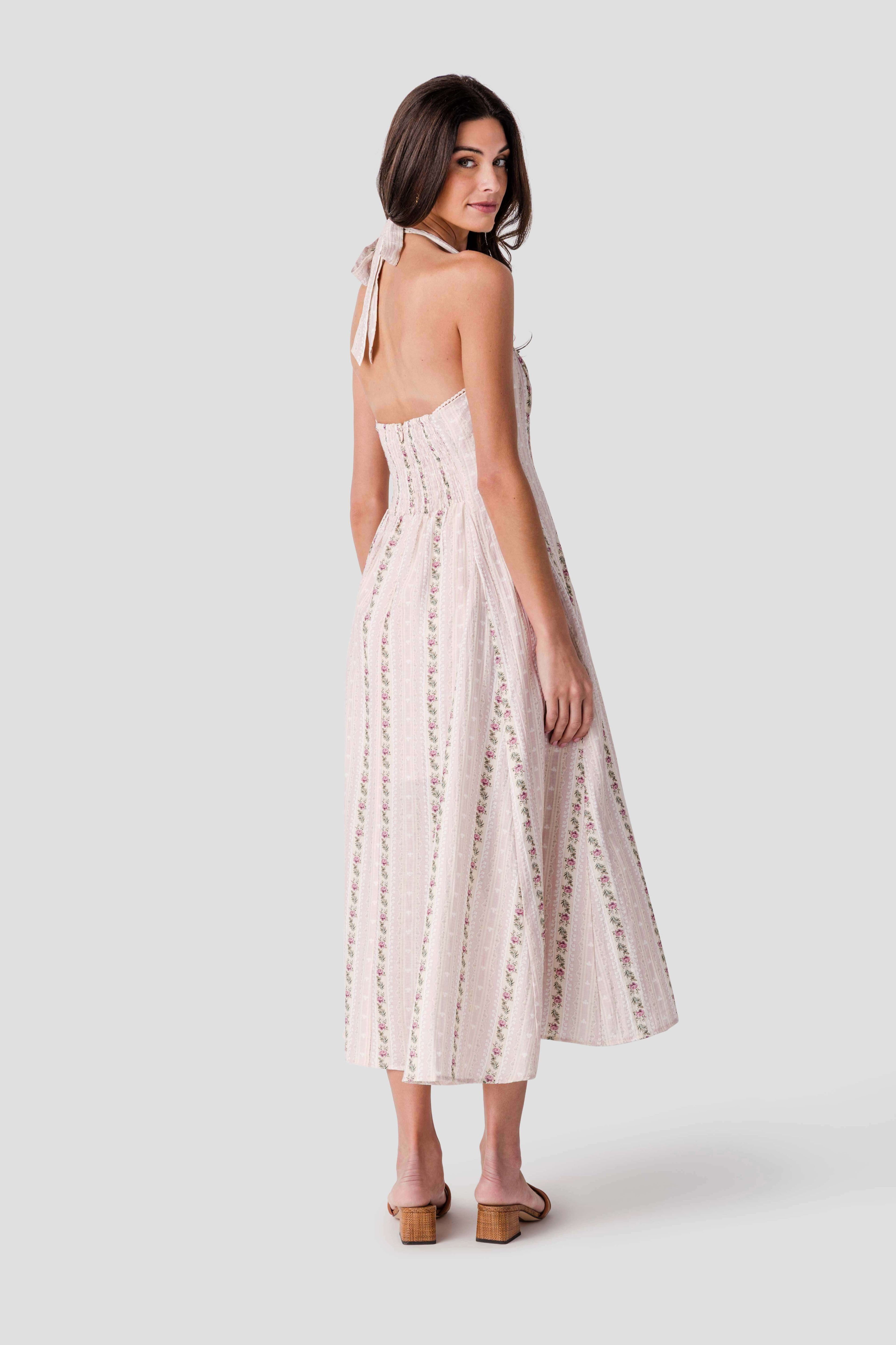 Dress Forum Rose Printed Halter Midi Dress