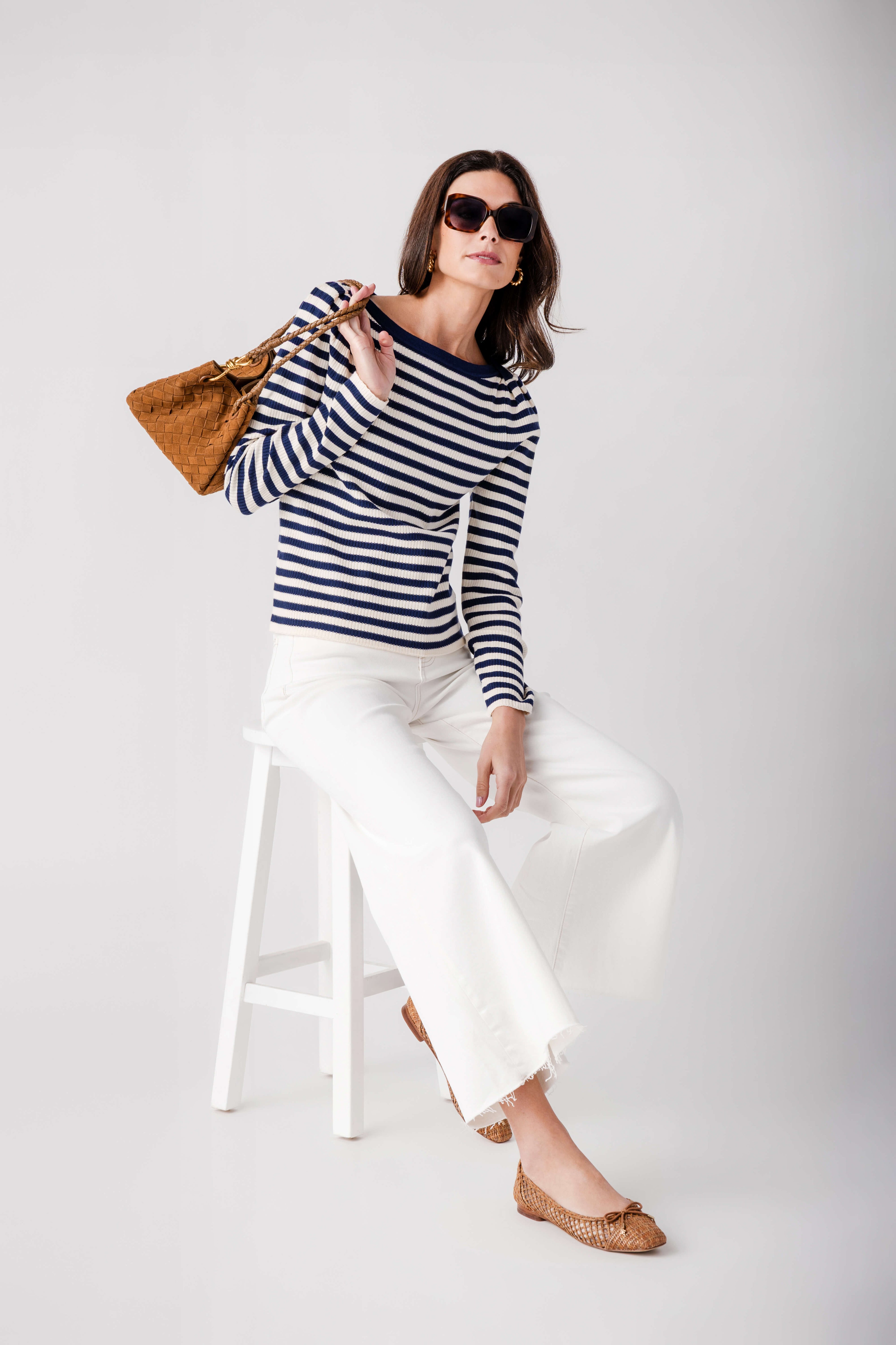 &Merci Striped Boat Neck Top